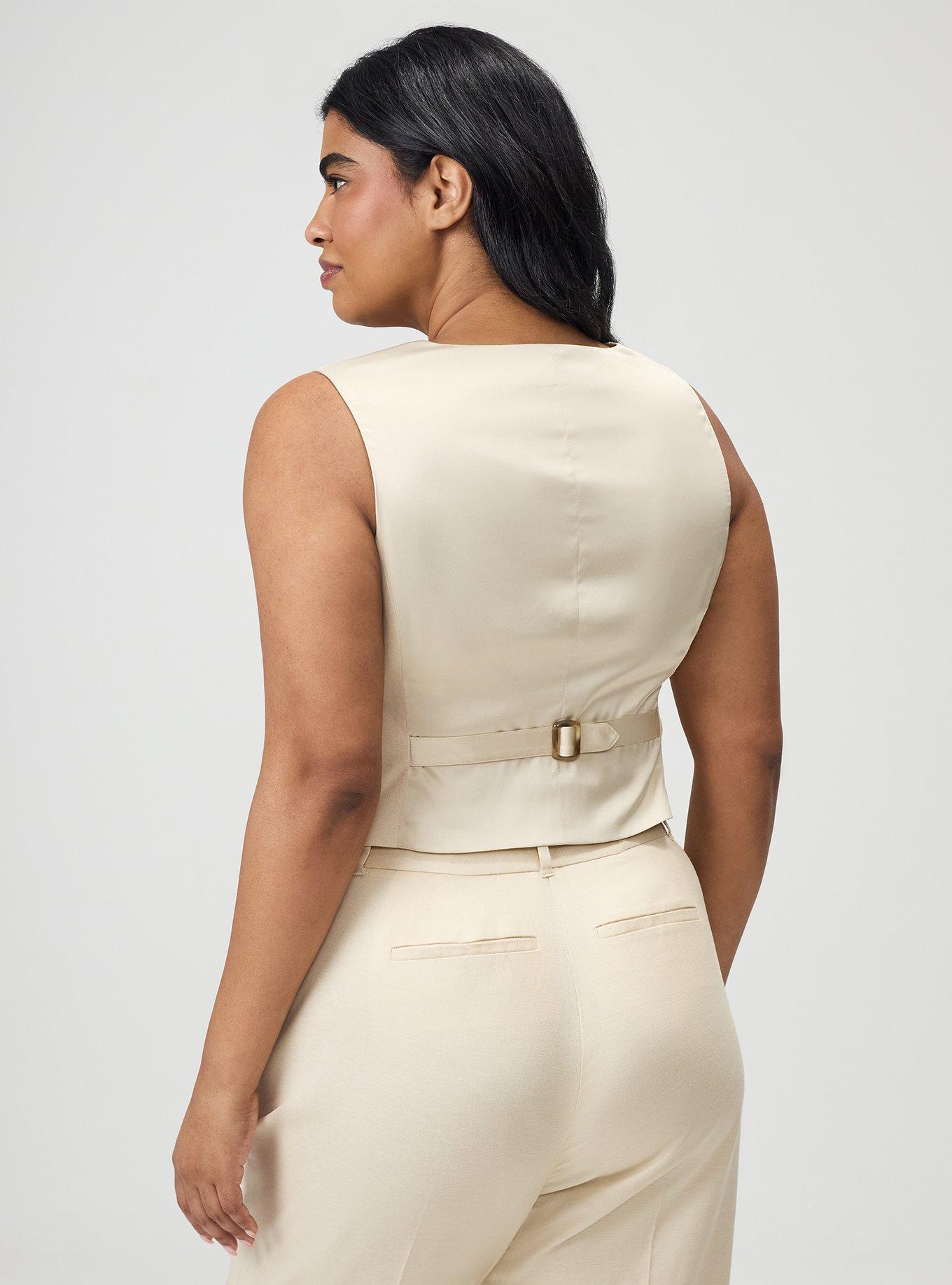 Studio Linen-Blend Vest, CREME BRULEE, alternate