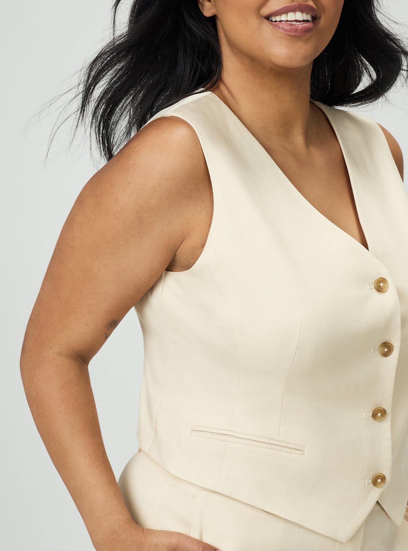 Studio Linen-Blend Vest, CREME BRULEE, alternate