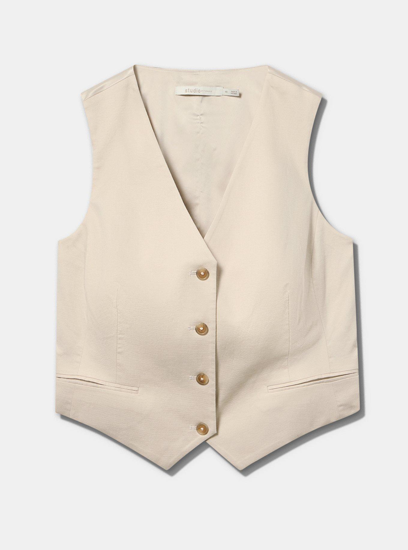Studio Linen-Blend Vest, CREME BRULEE, hi-res