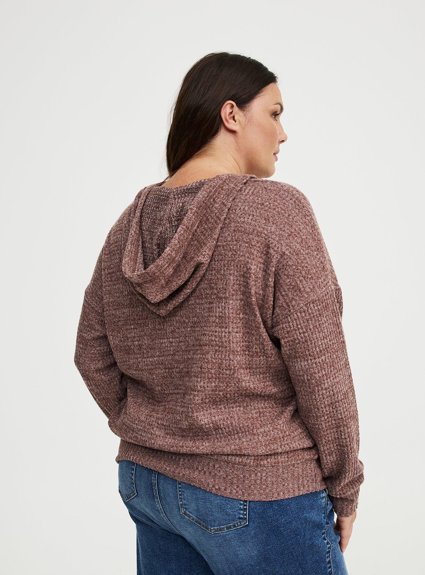 Brushed Waffle Hoodie, DEEP TAUPE WHITE MARL, alternate