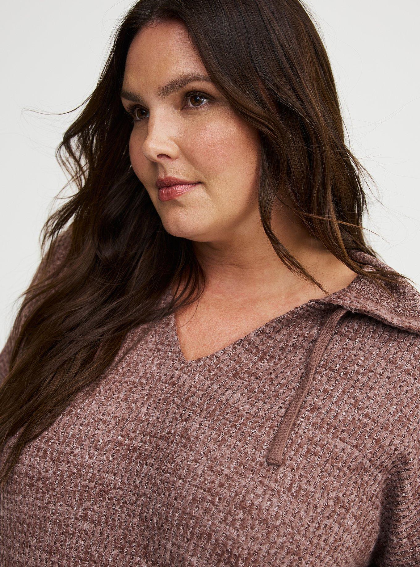 Brushed Waffle Hoodie, DEEP TAUPE WHITE MARL, alternate