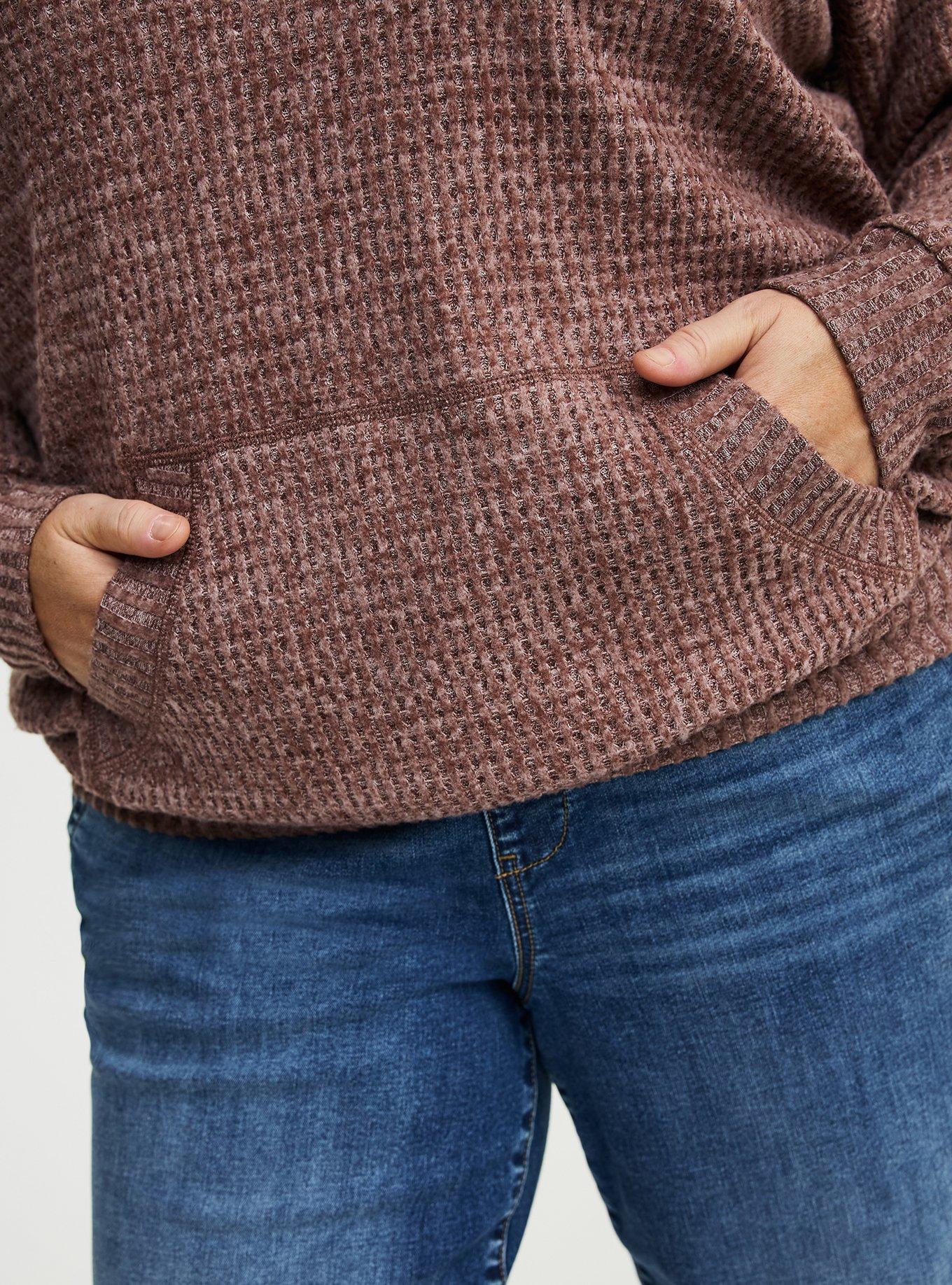 Brushed Waffle Hoodie, DEEP TAUPE WHITE MARL, alternate