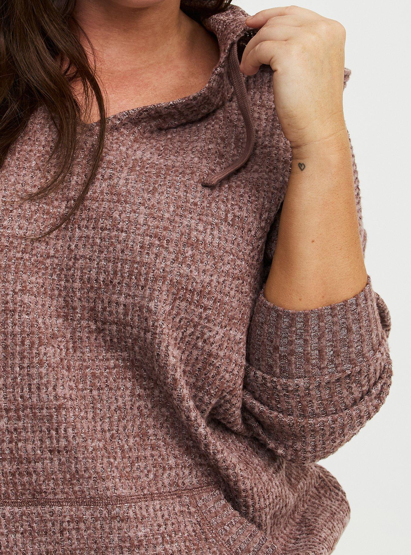 Brushed Waffle Hoodie, DEEP TAUPE WHITE MARL, alternate