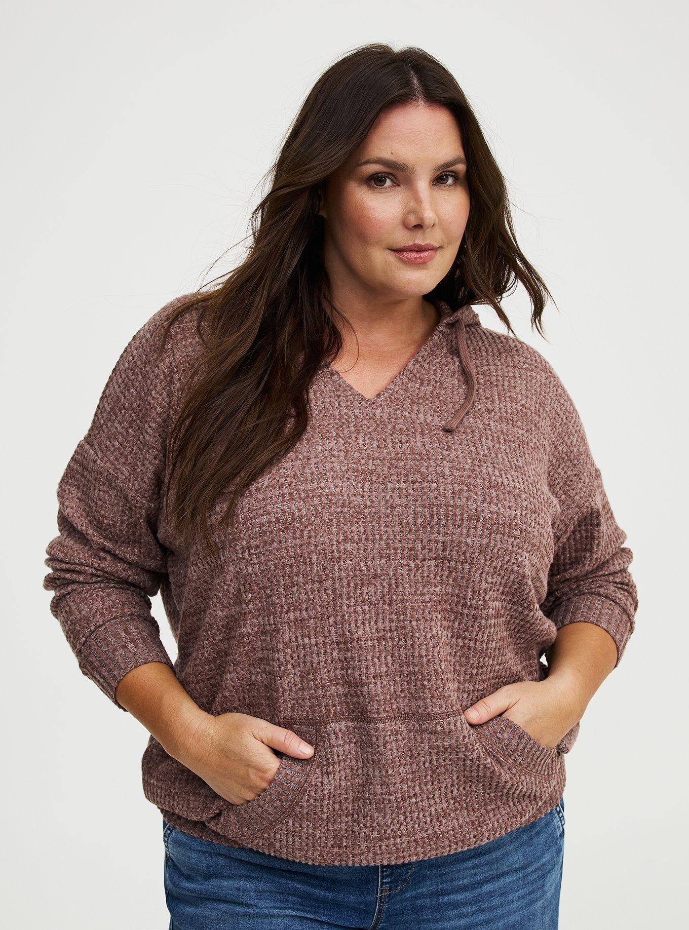 Brushed Waffle Hoodie, DEEP TAUPE WHITE MARL, hi-res