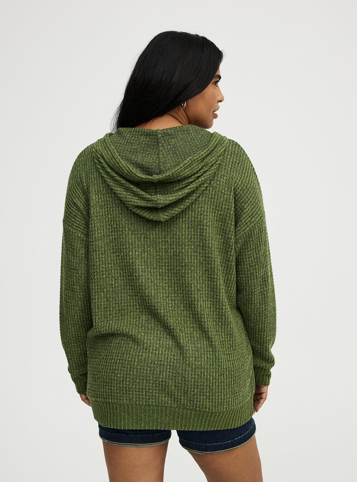 Brushed Waffle Hoodie, OLIVINE BLACK MARL, alternate