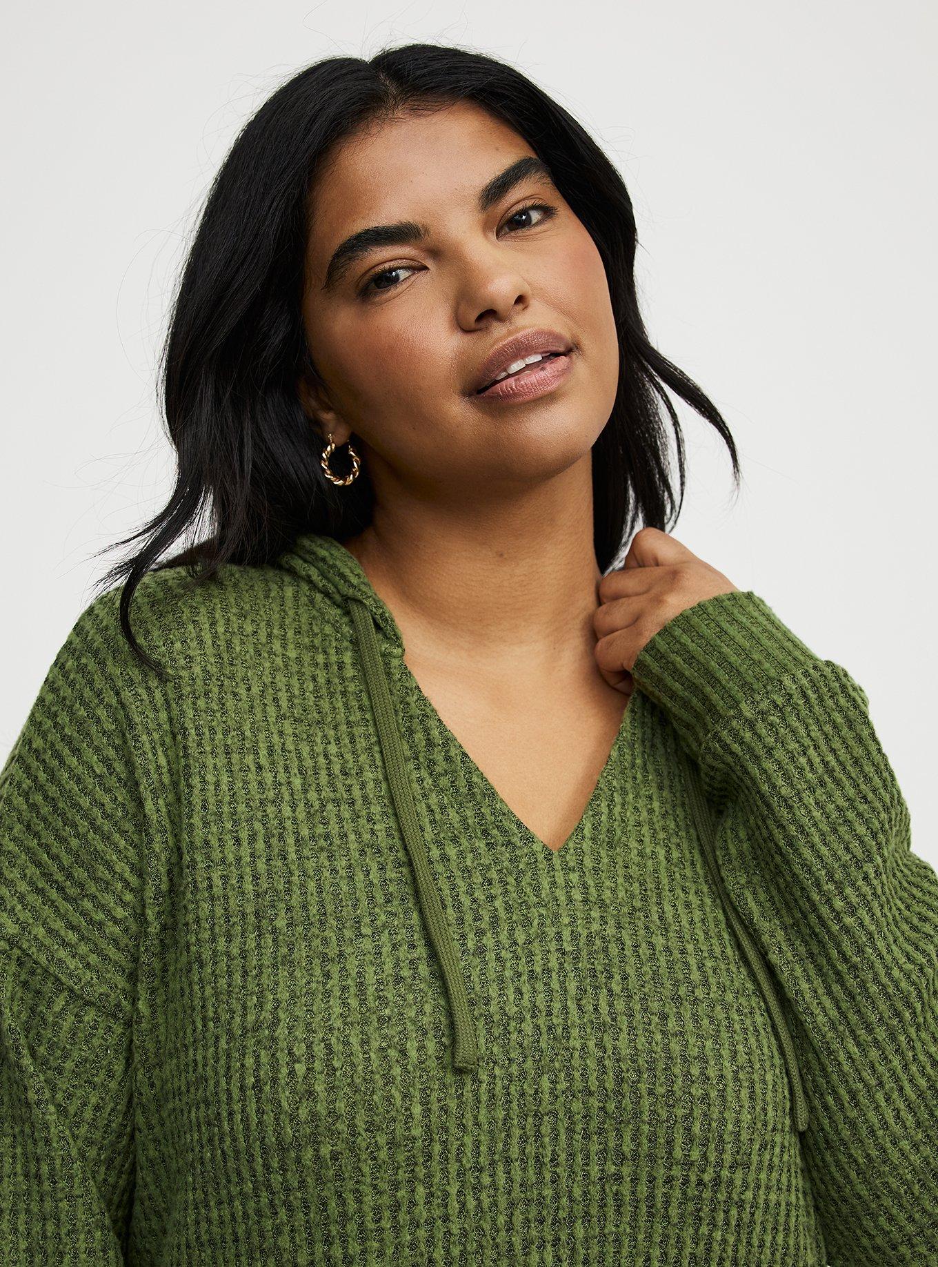 Brushed Waffle Hoodie, OLIVINE BLACK MARL, alternate