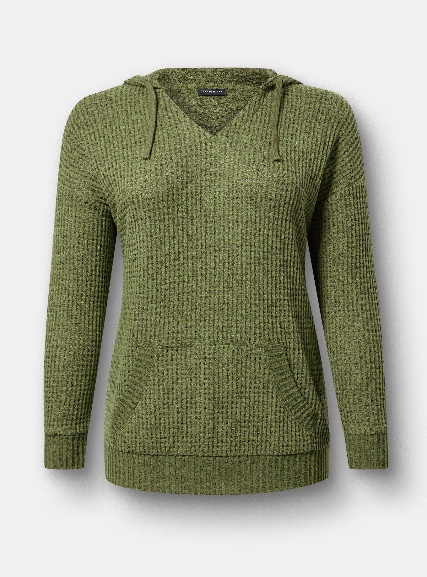 Brushed Waffle Hoodie, OLIVINE BLACK MARL, hi-res