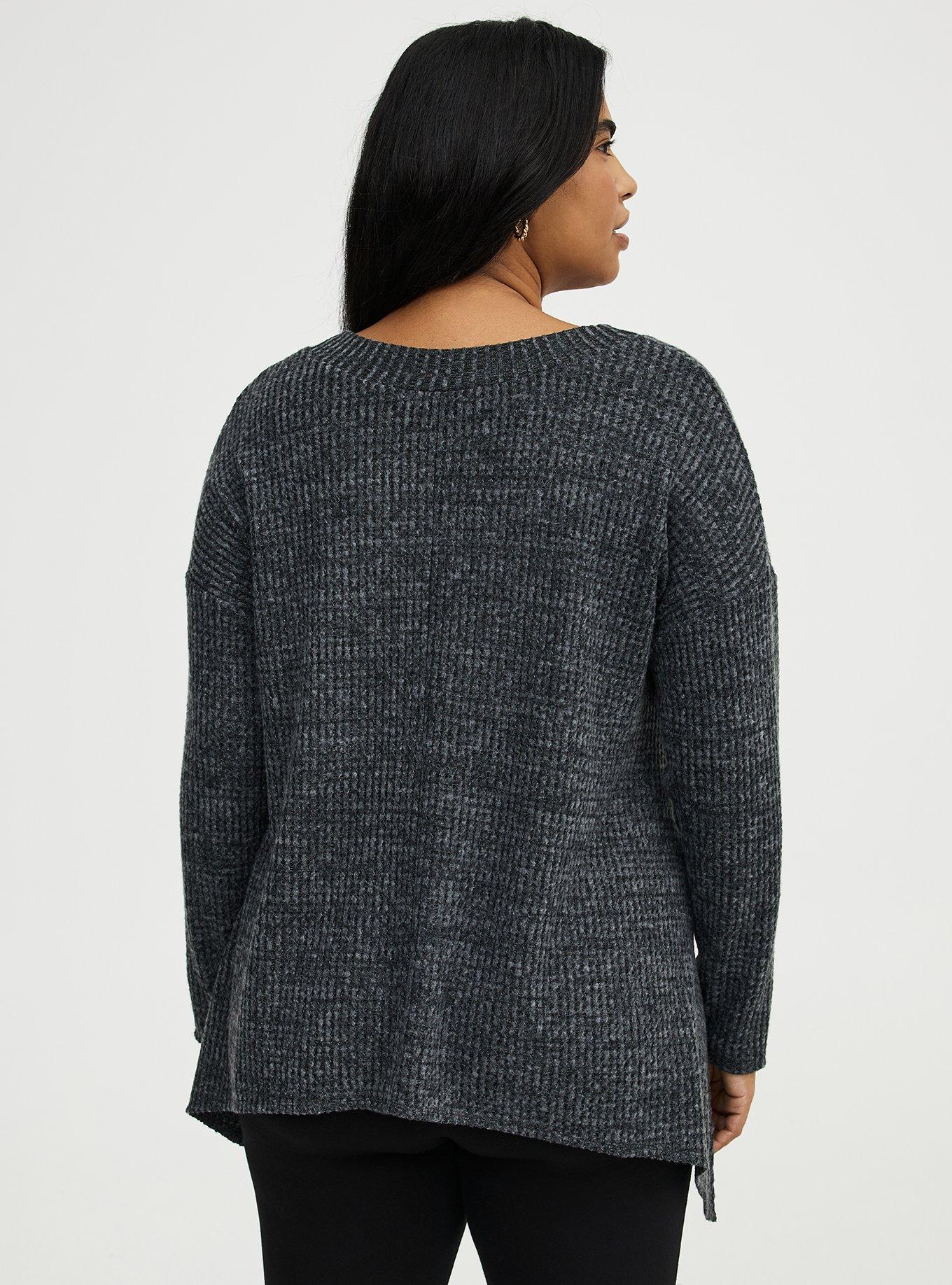 Brushed Waffle Sharkbite Top, BLACK GRAY MARL, alternate