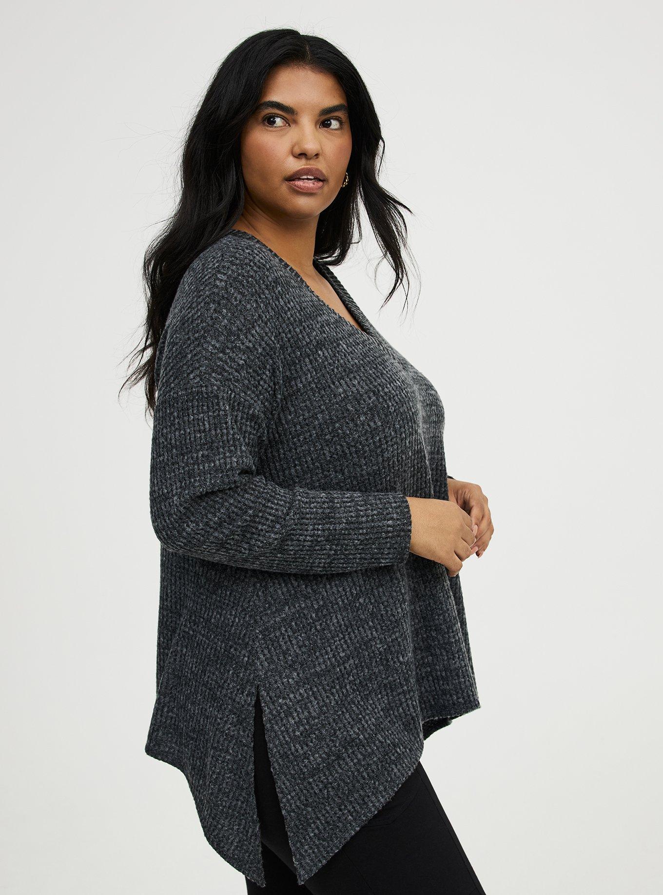 Brushed Waffle Sharkbite Top, BLACK GRAY MARL, alternate