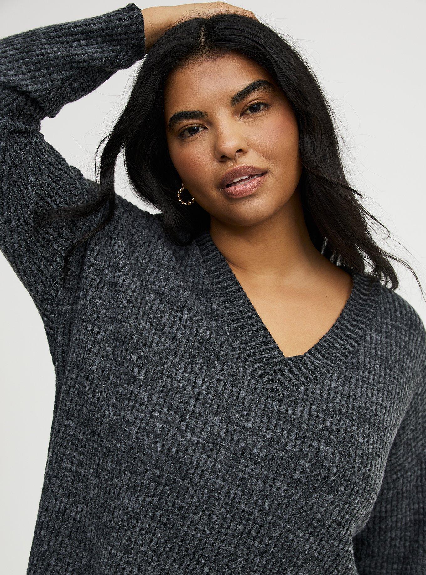 Brushed Waffle Sharkbite Top, BLACK GRAY MARL, alternate