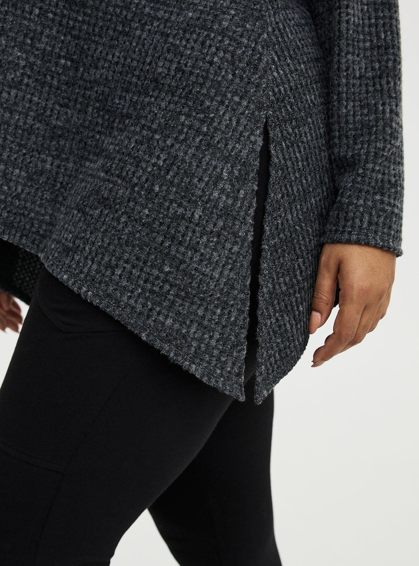 Brushed Waffle Sharkbite Top, BLACK GRAY MARL, alternate