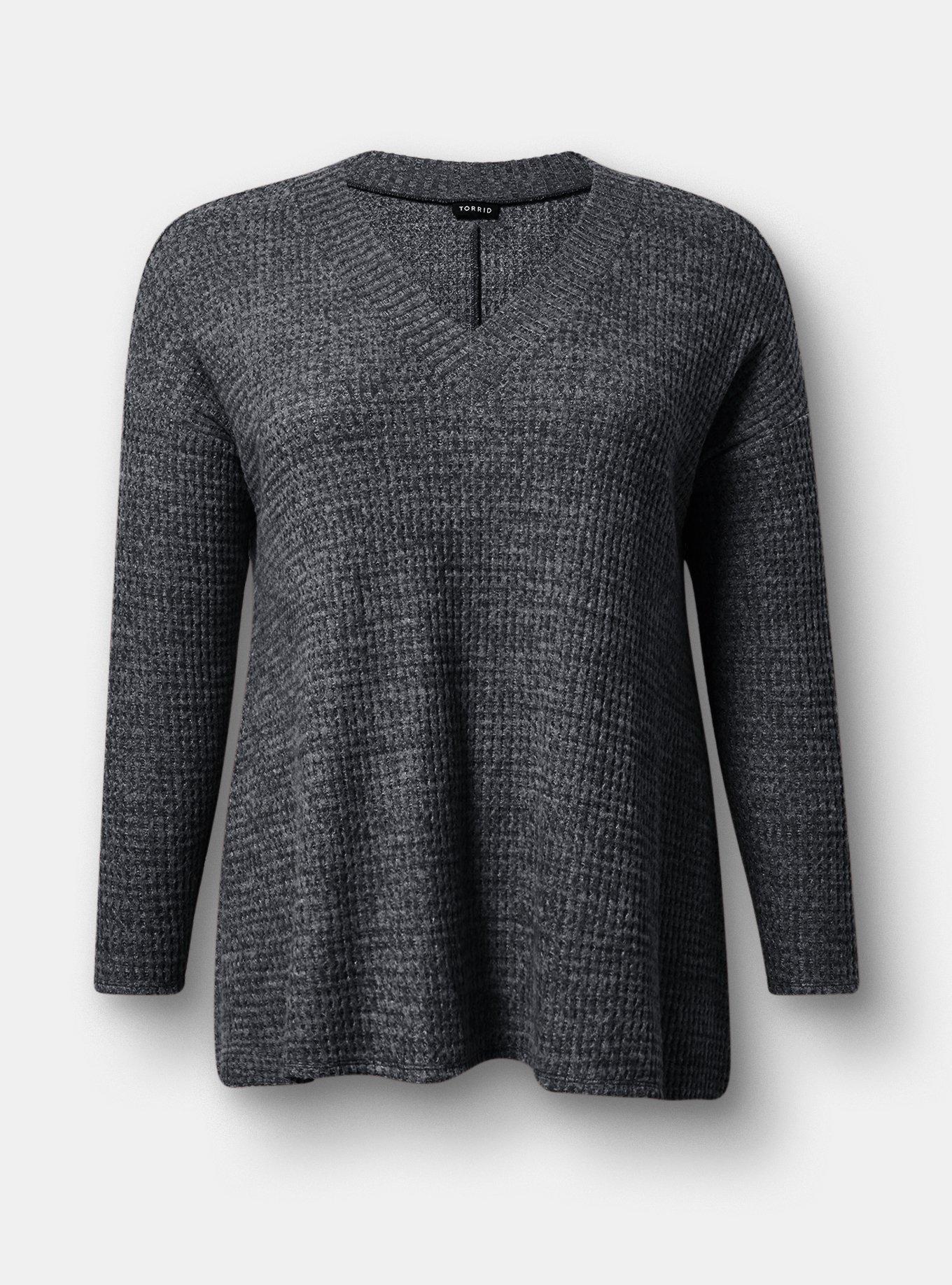 Brushed Waffle Sharkbite Top, BLACK GRAY MARL, hi-res