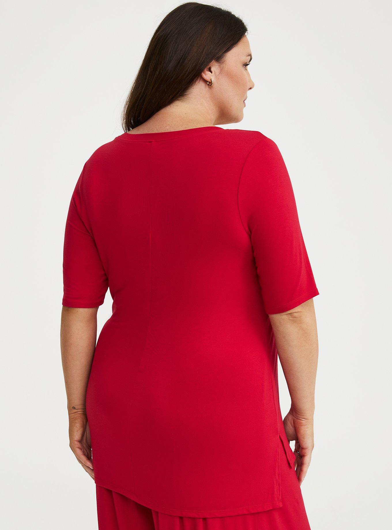 Super Soft V-Neck Hi-Low Tunic, JESTER RED, alternate