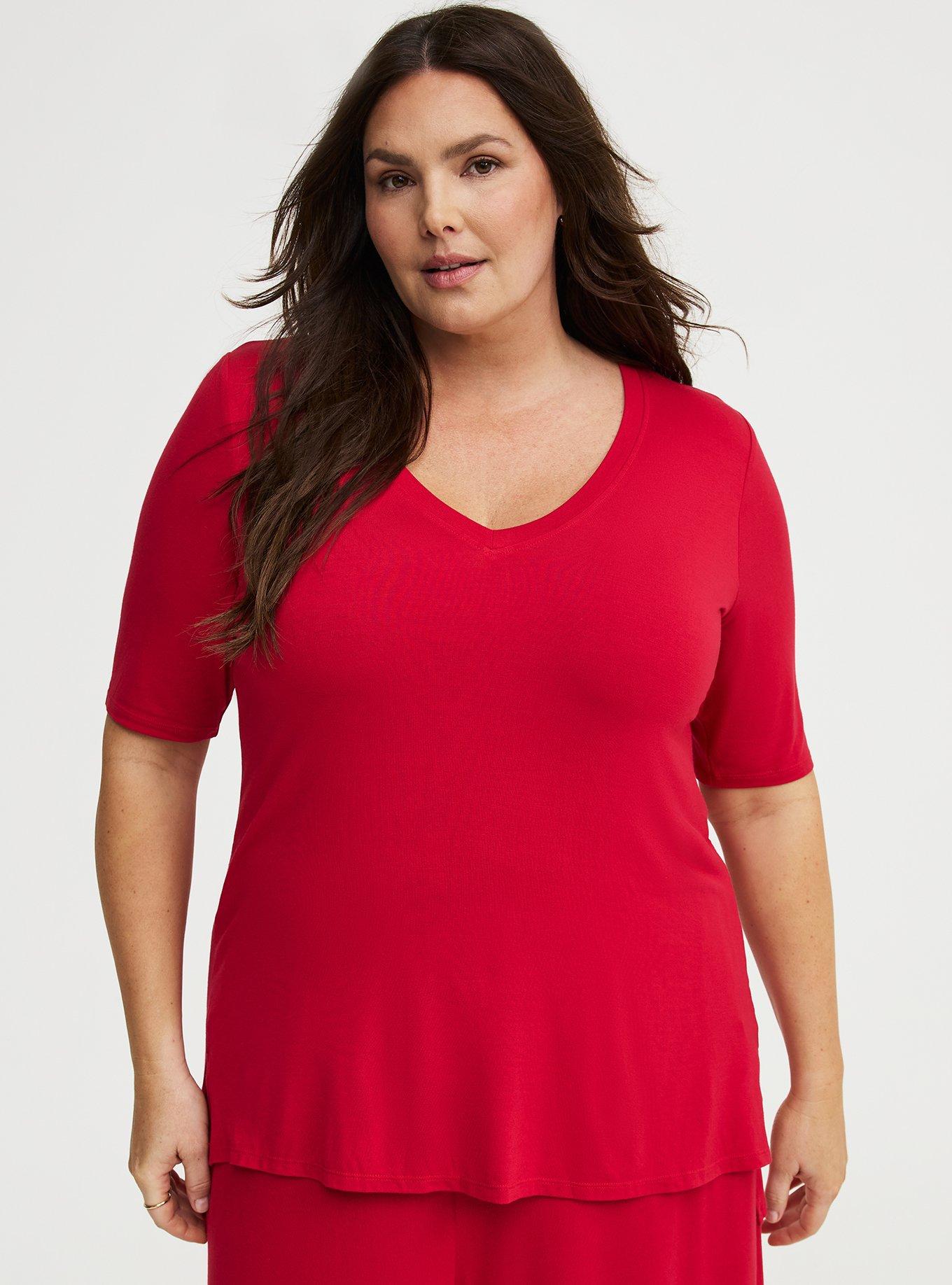 Super Soft V-Neck Hi-Low Tunic, JESTER RED, hi-res