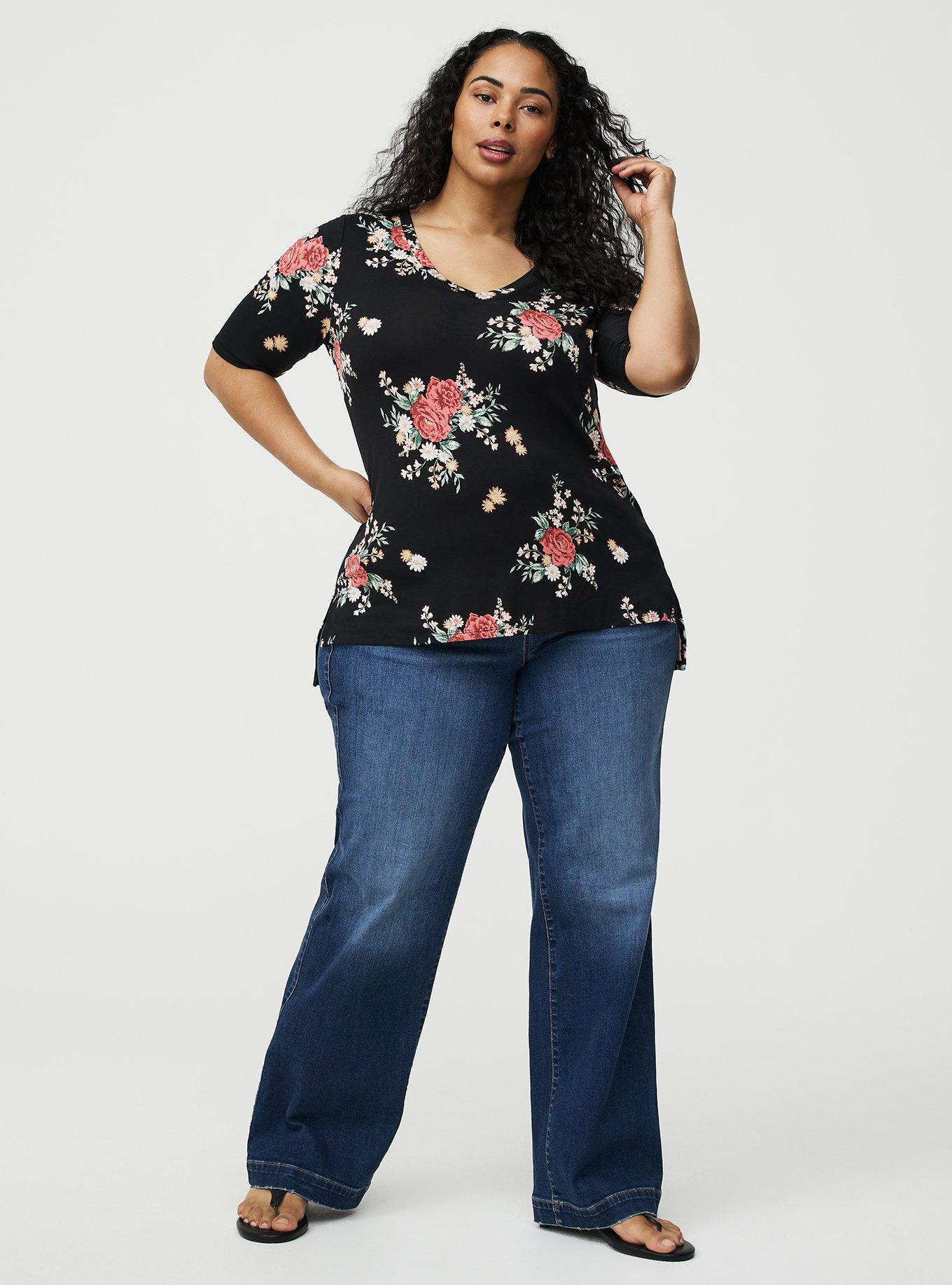 Super Soft V-Neck Hi-Low Tunic, ALEXIS FLORAL BLACK, alternate