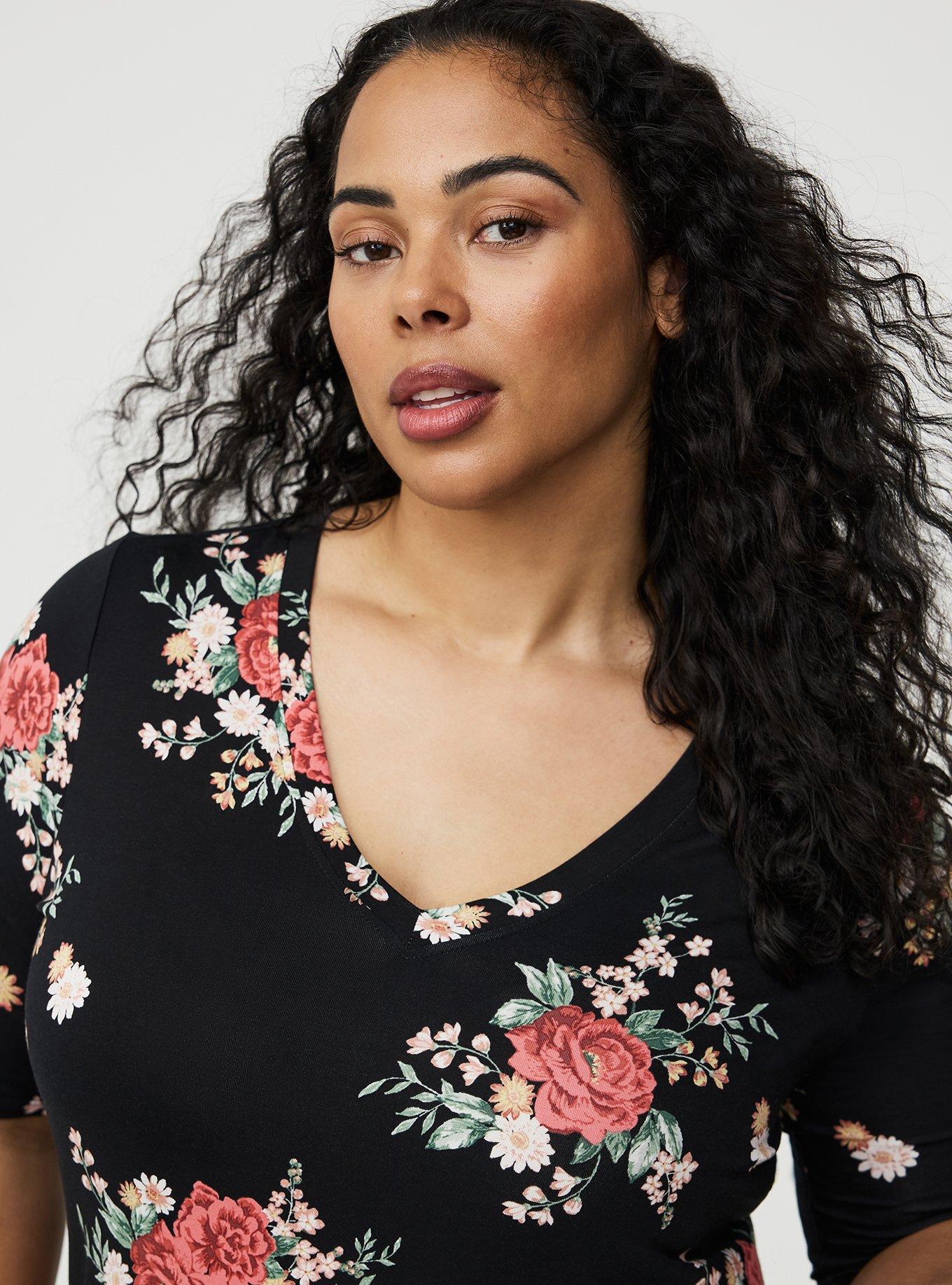 Super Soft V-Neck Hi-Low Tunic, ALEXIS FLORAL BLACK, alternate