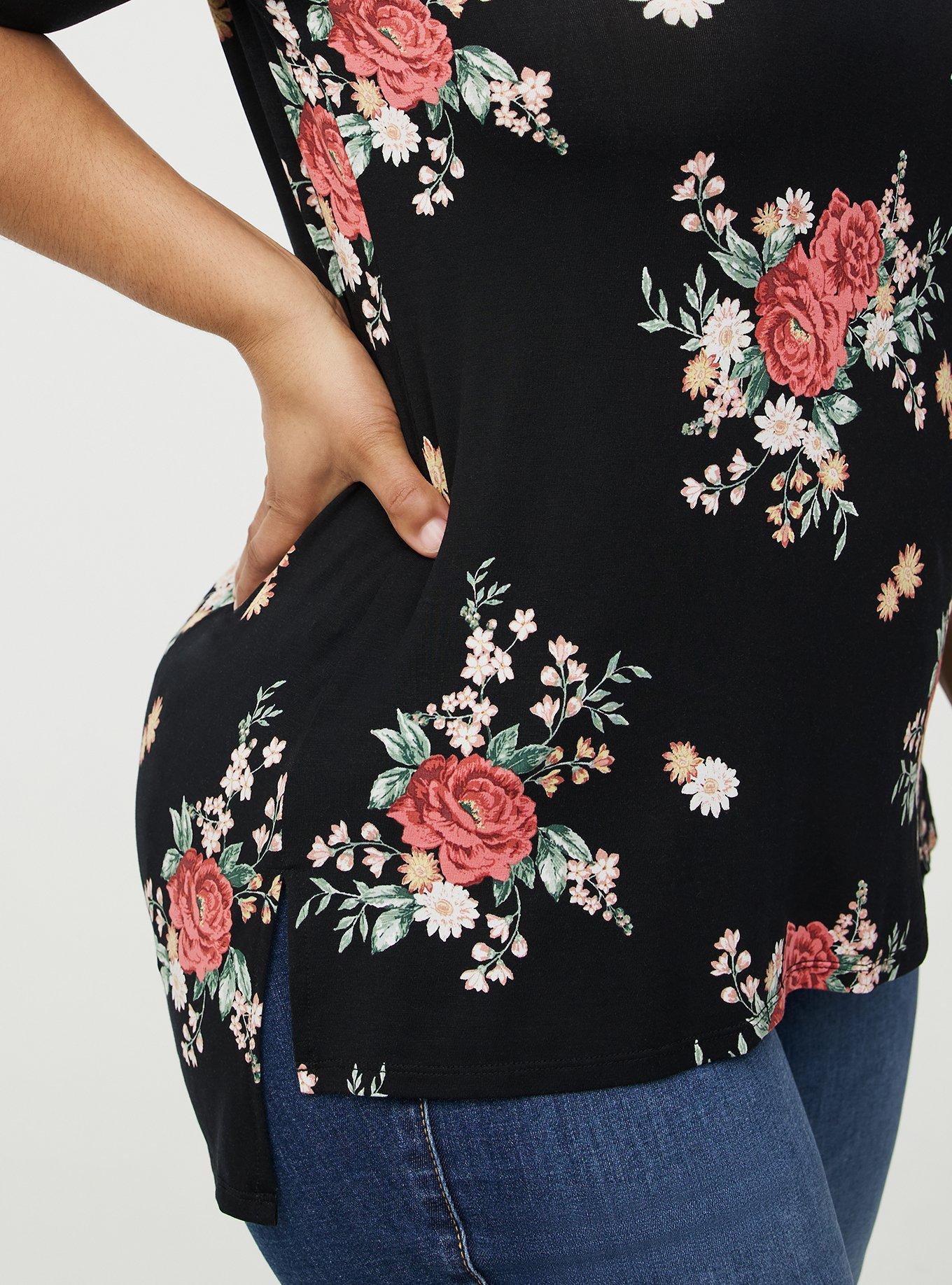 Super Soft V-Neck Hi-Low Tunic, ALEXIS FLORAL BLACK, alternate