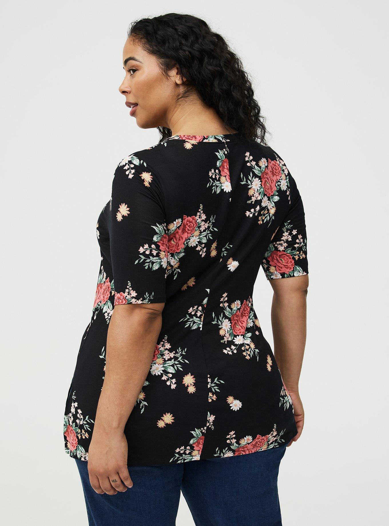Super Soft V-Neck Hi-Low Tunic, ALEXIS FLORAL BLACK, alternate
