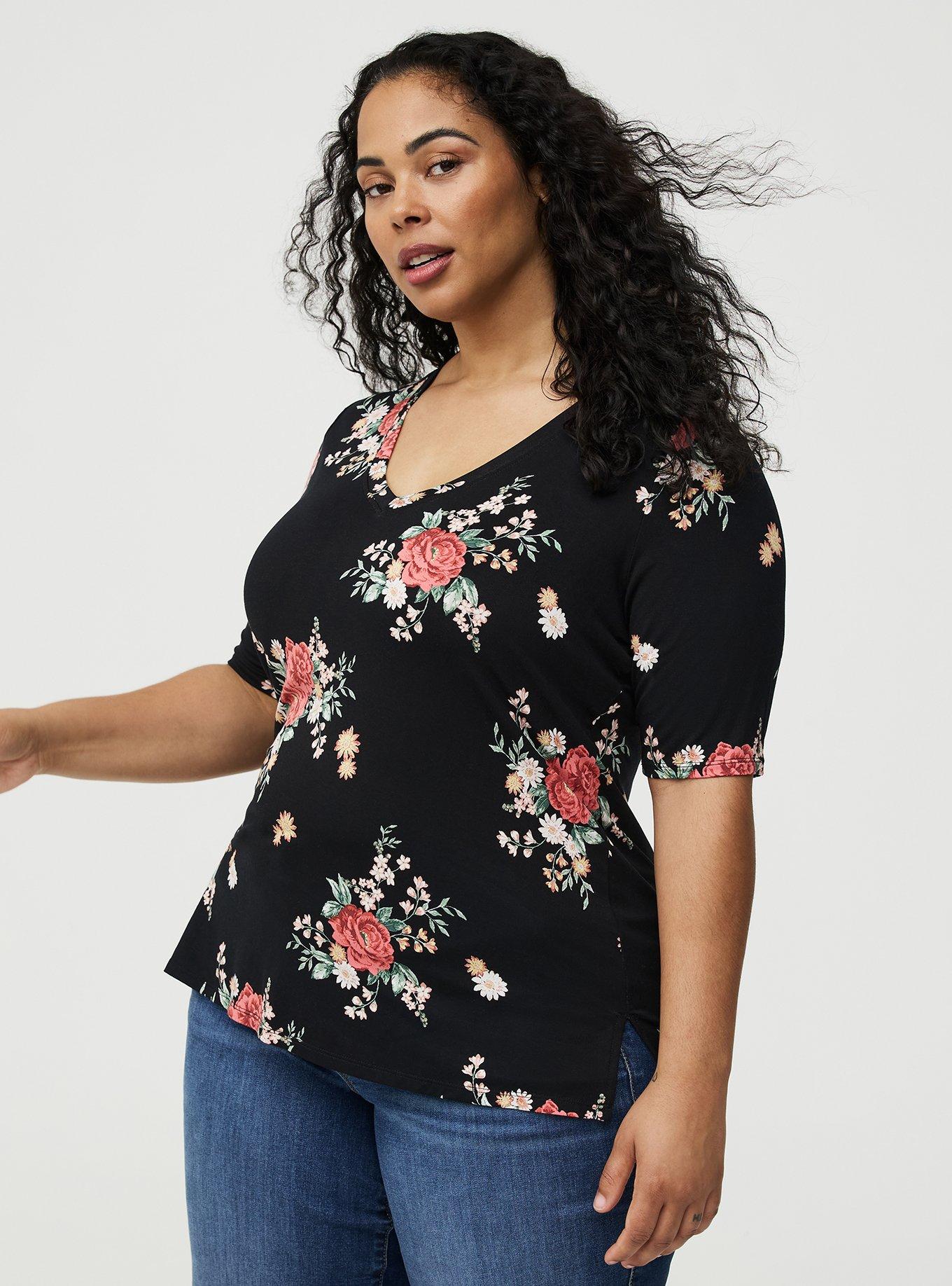 Super Soft V-Neck Hi-Low Tunic, ALEXIS FLORAL BLACK, alternate