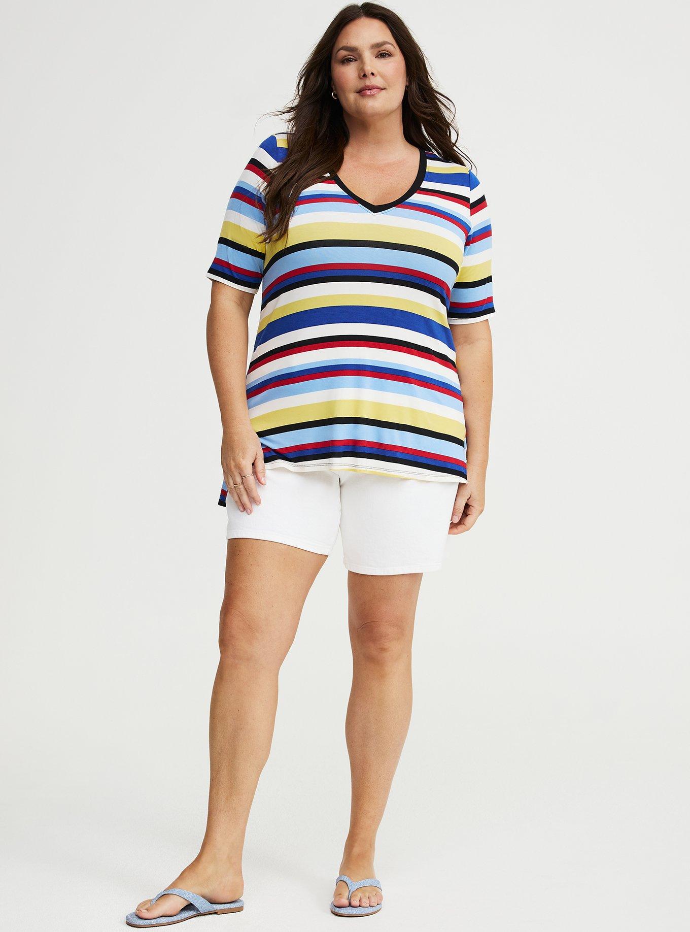 Super Soft V-Neck Hi-Low Tunic, PATRIOT STRIPES MULTI, alternate