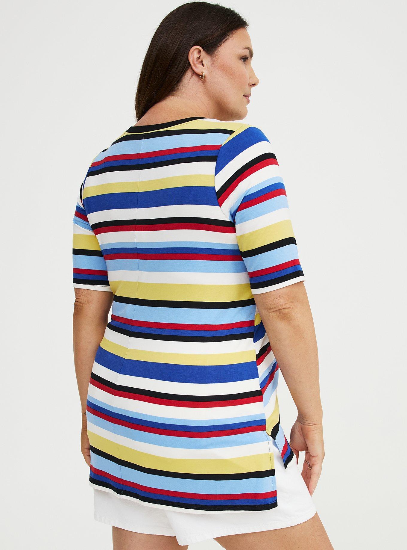 Super Soft V-Neck Hi-Low Tunic, PATRIOT STRIPES MULTI, alternate