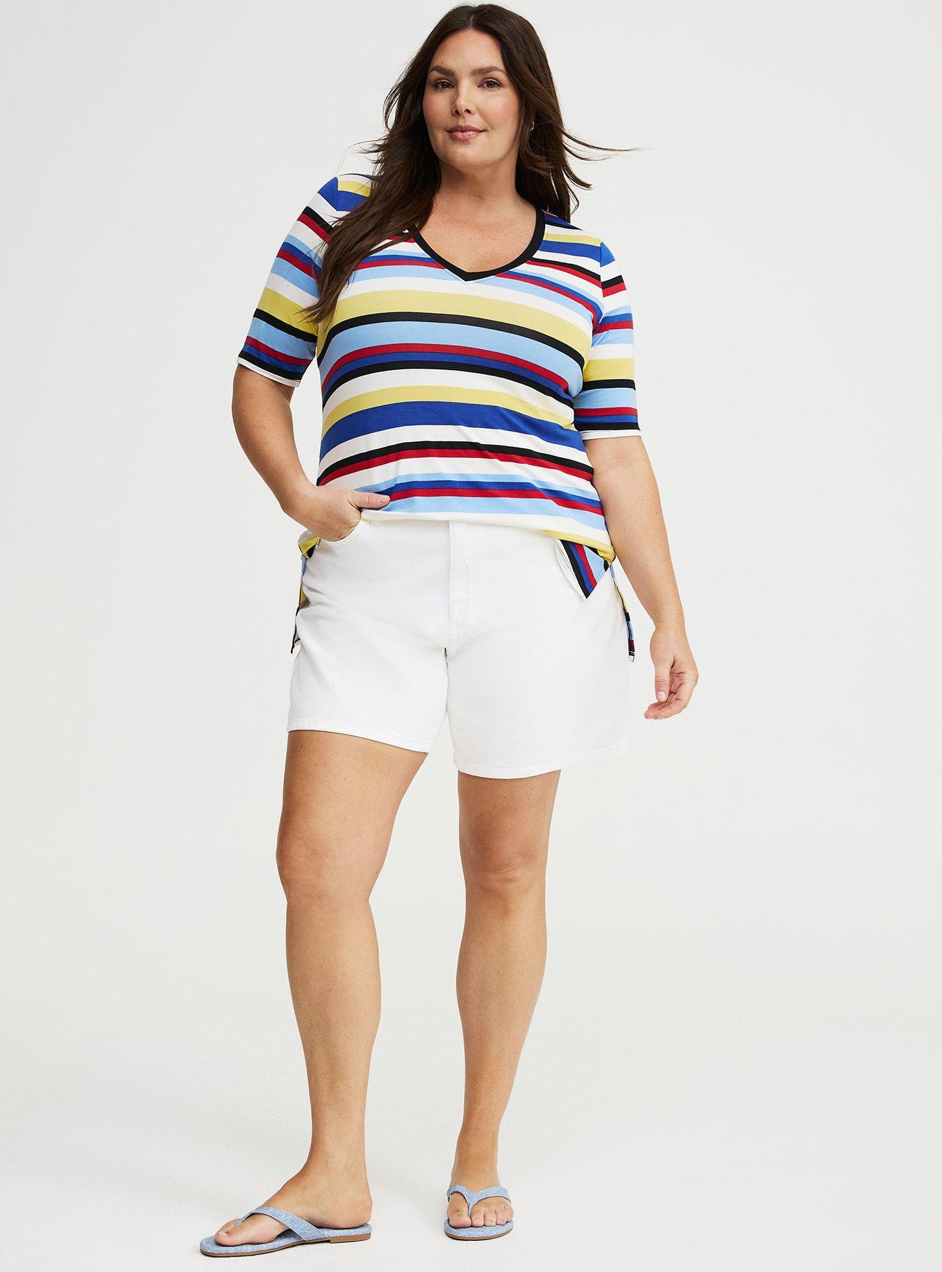 Super Soft V-Neck Hi-Low Tunic, PATRIOT STRIPES MULTI, alternate