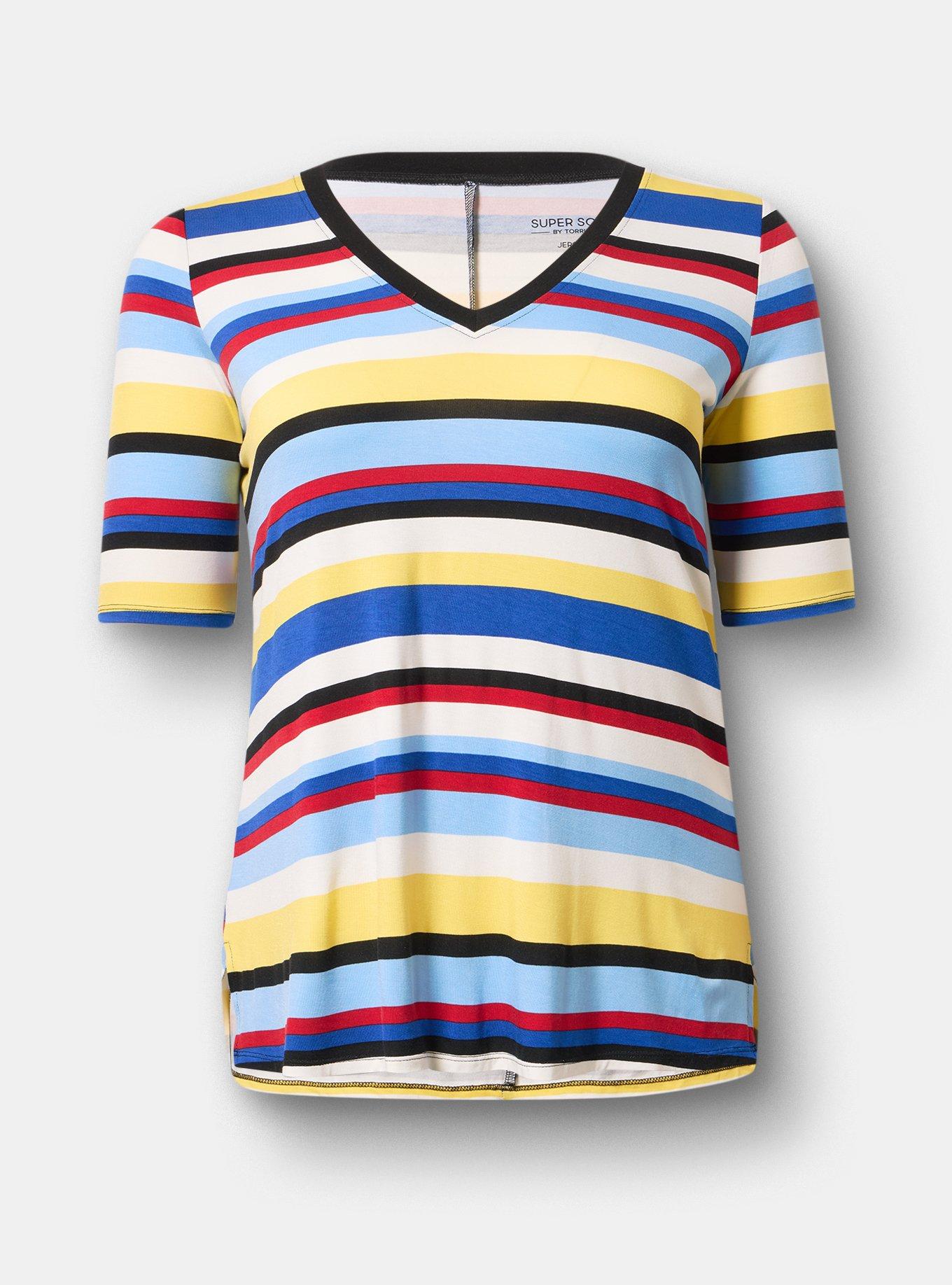 Super Soft V-Neck Hi-Low Tunic, PATRIOT STRIPES MULTI, hi-res