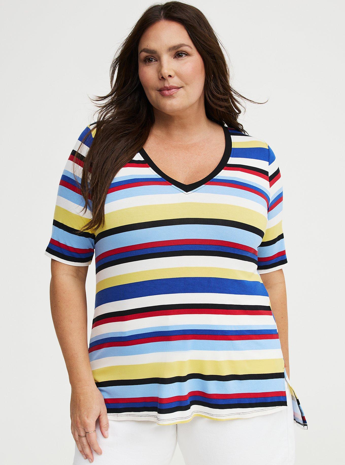 Super Soft V-Neck Hi-Low Tunic, PATRIOT STRIPES MULTI, hi-res