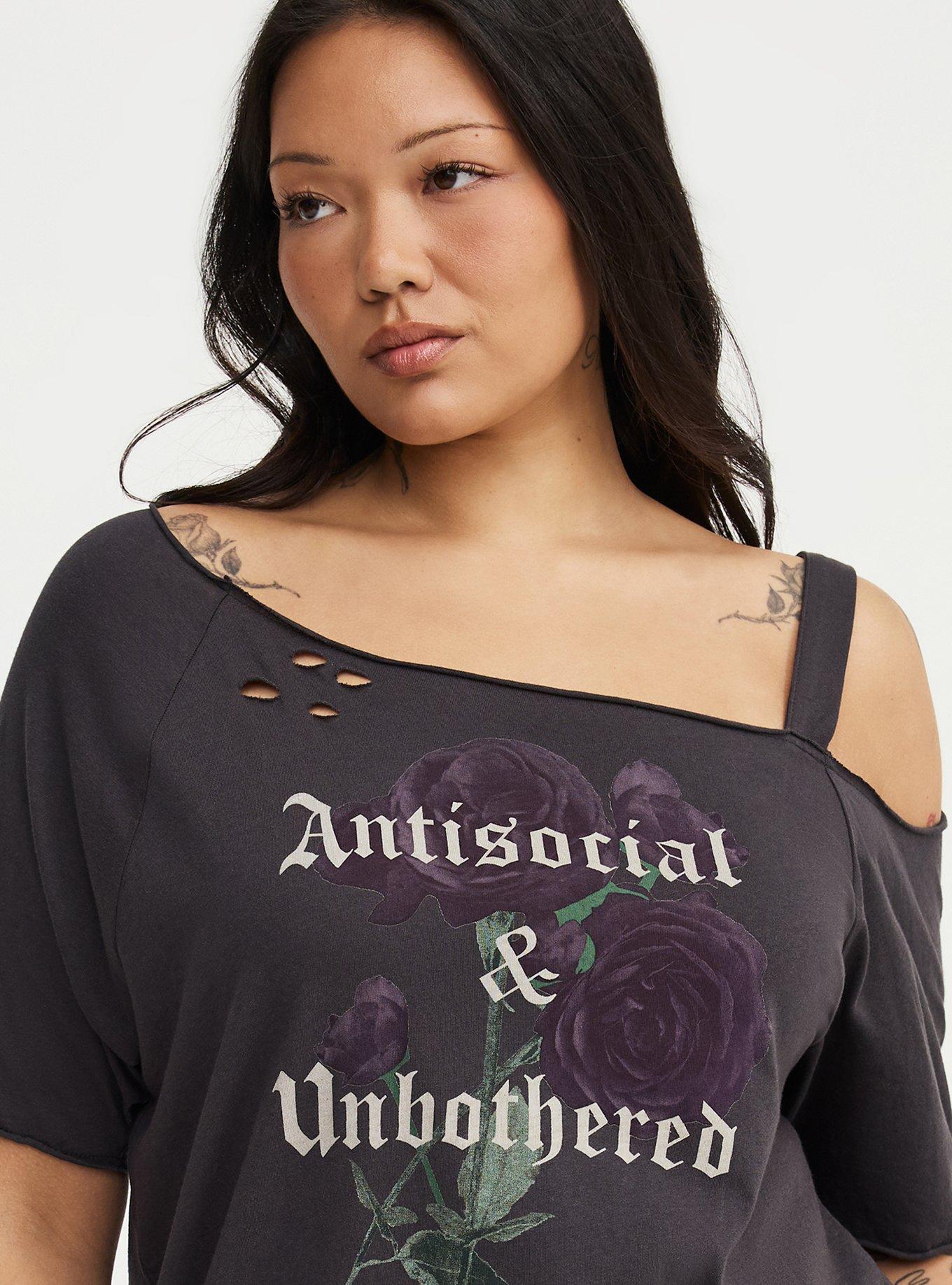 Heritage Jersey Distressed Cold Shoulder Tee, ANTISOCIAL FLORAL OBSIDIAN, alternate