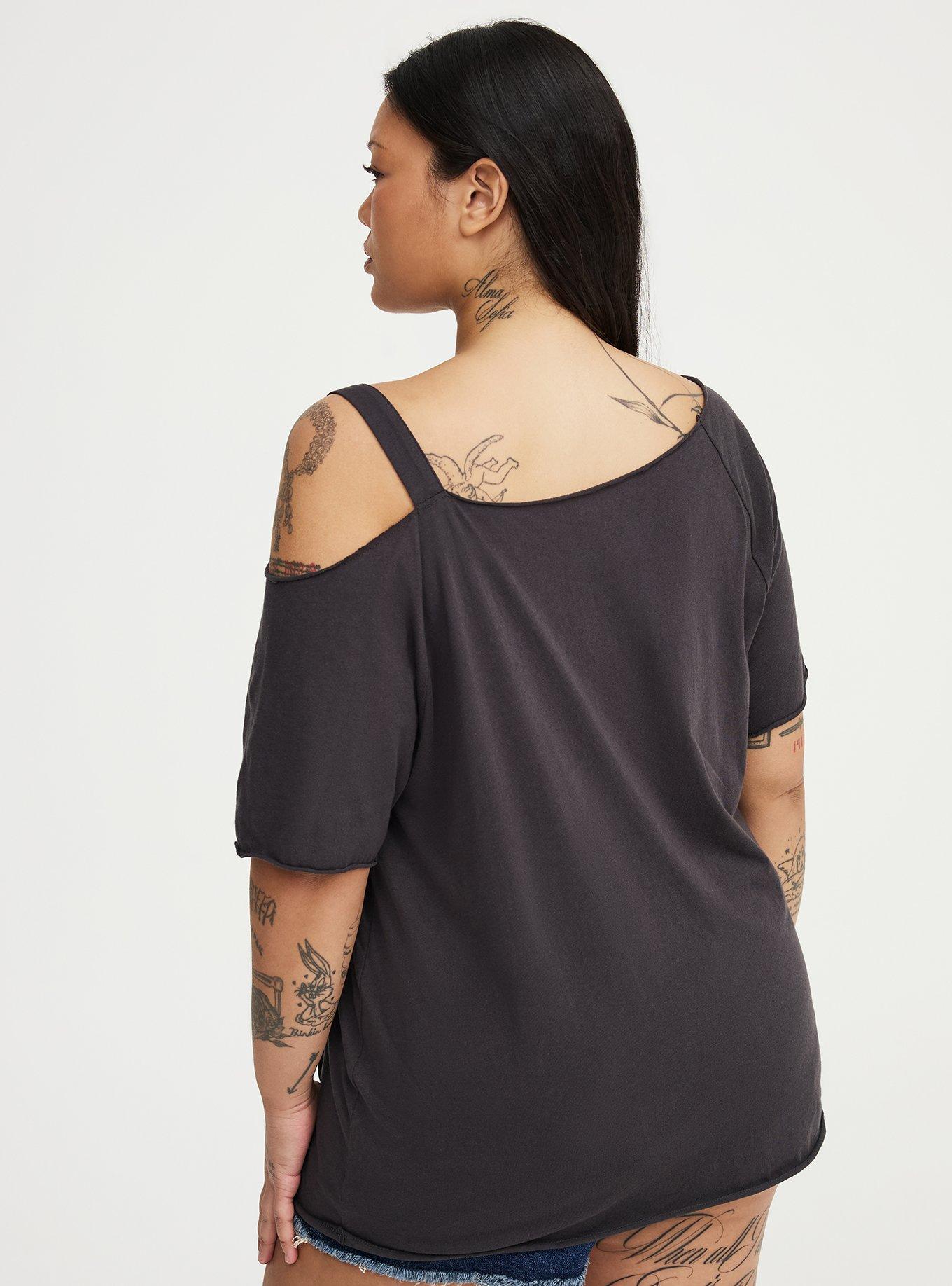 Heritage Jersey Distressed Cold Shoulder Tee, ANTISOCIAL FLORAL OBSIDIAN, alternate