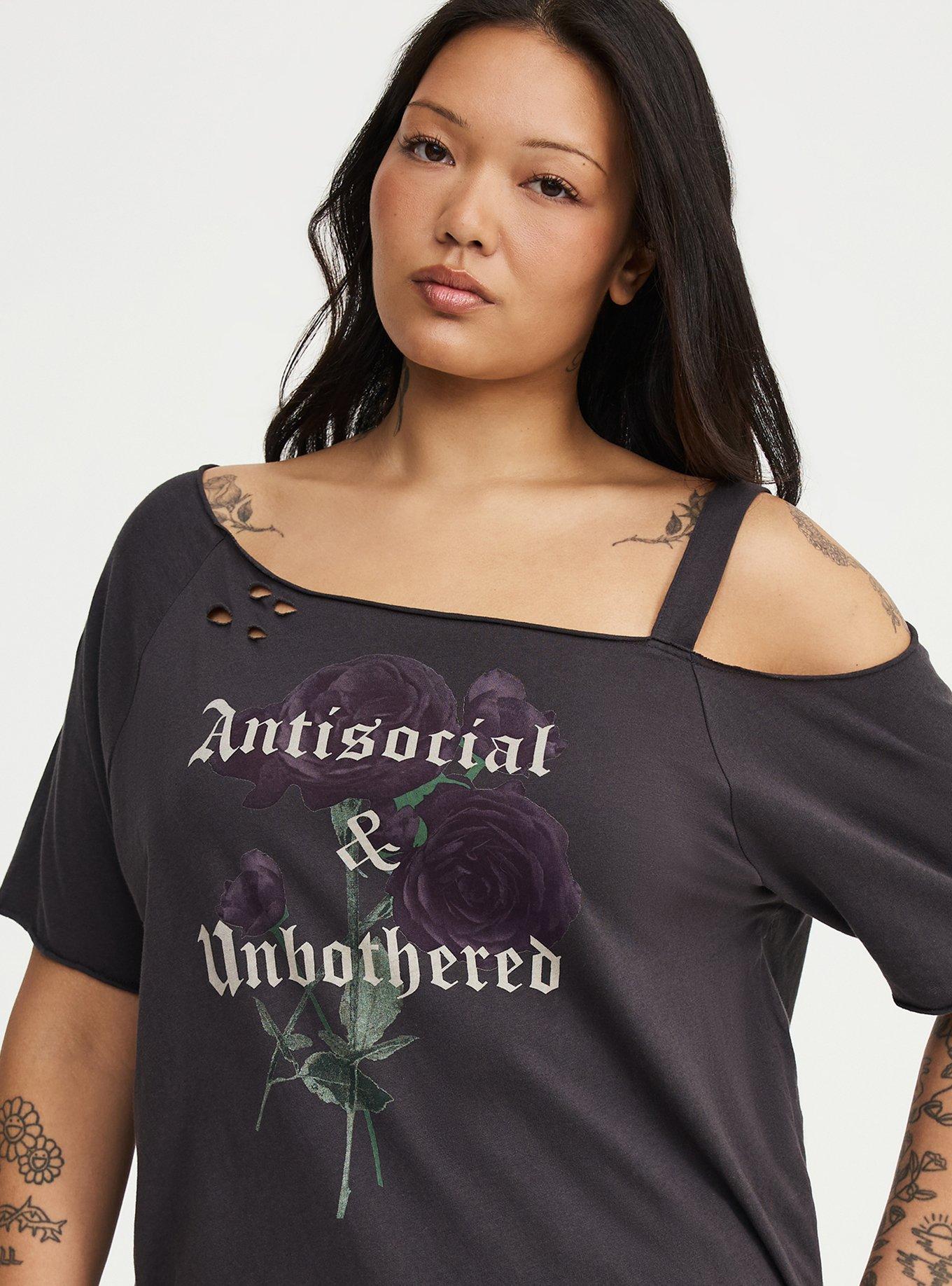 Heritage Jersey Distressed Cold Shoulder Tee, ANTISOCIAL FLORAL OBSIDIAN, alternate