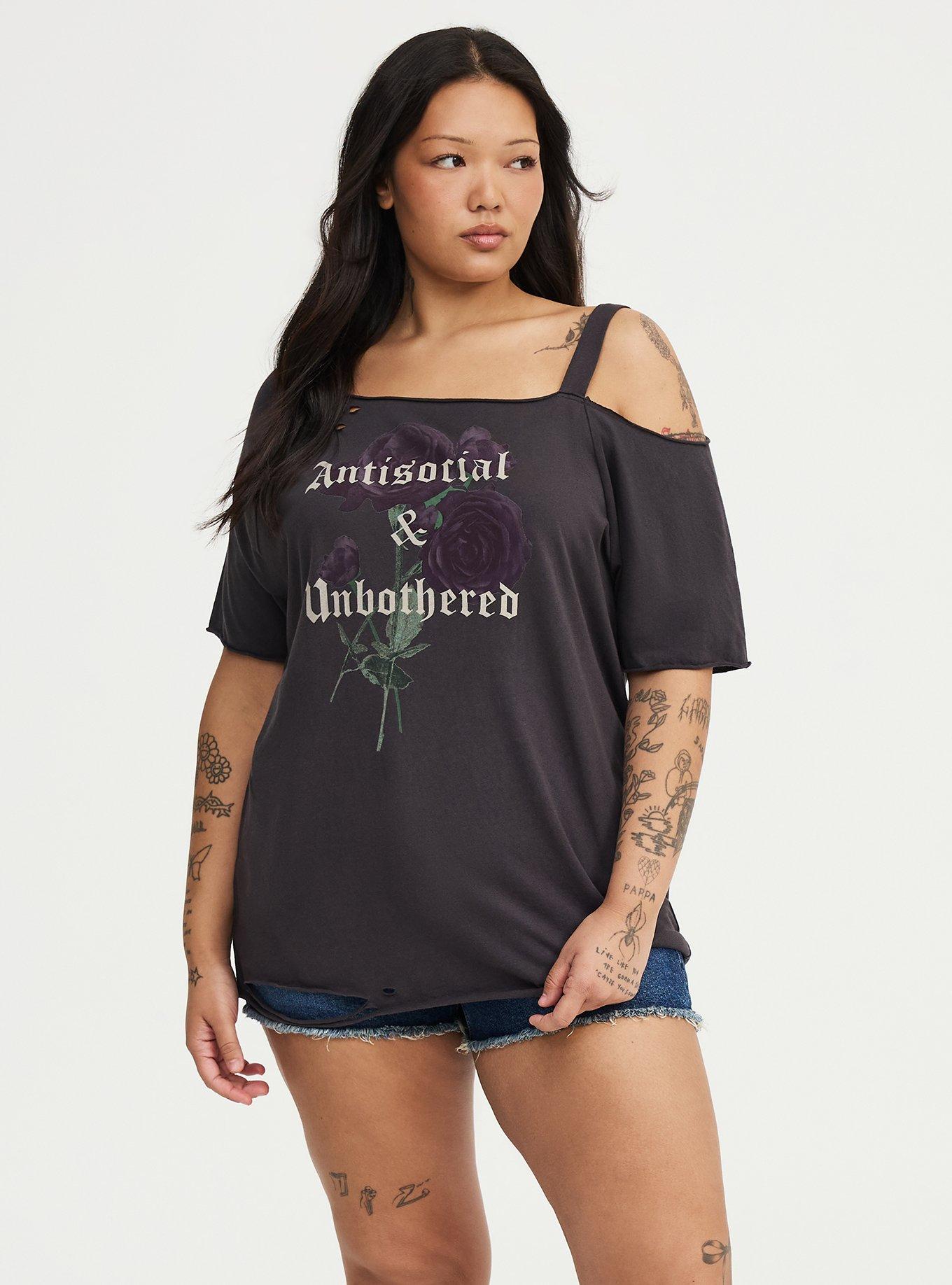 Heritage Jersey Distressed Cold Shoulder Tee, ANTISOCIAL FLORAL OBSIDIAN, alternate