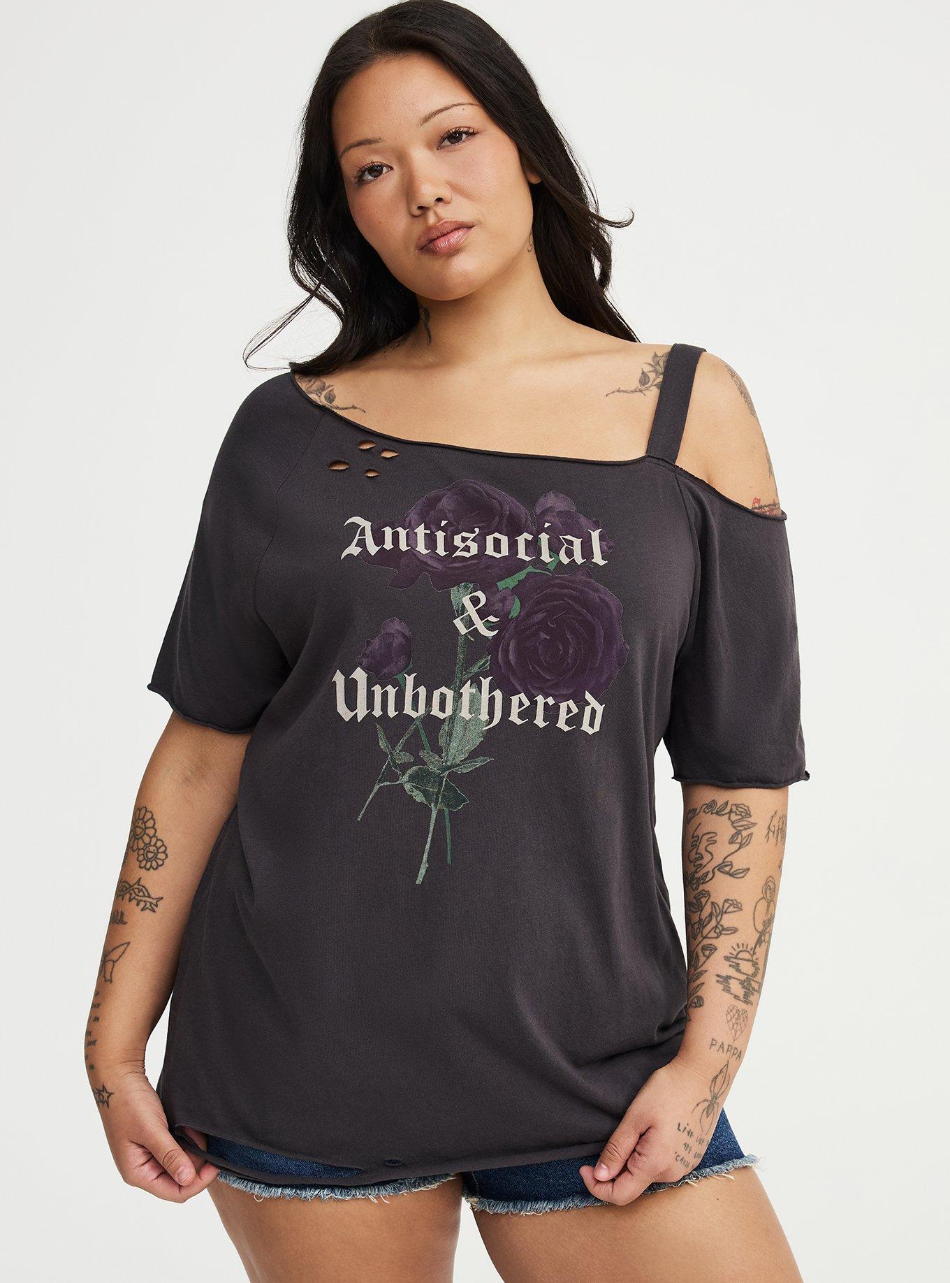 Heritage Jersey Distressed Cold Shoulder Tee, ANTISOCIAL FLORAL OBSIDIAN, hi-res