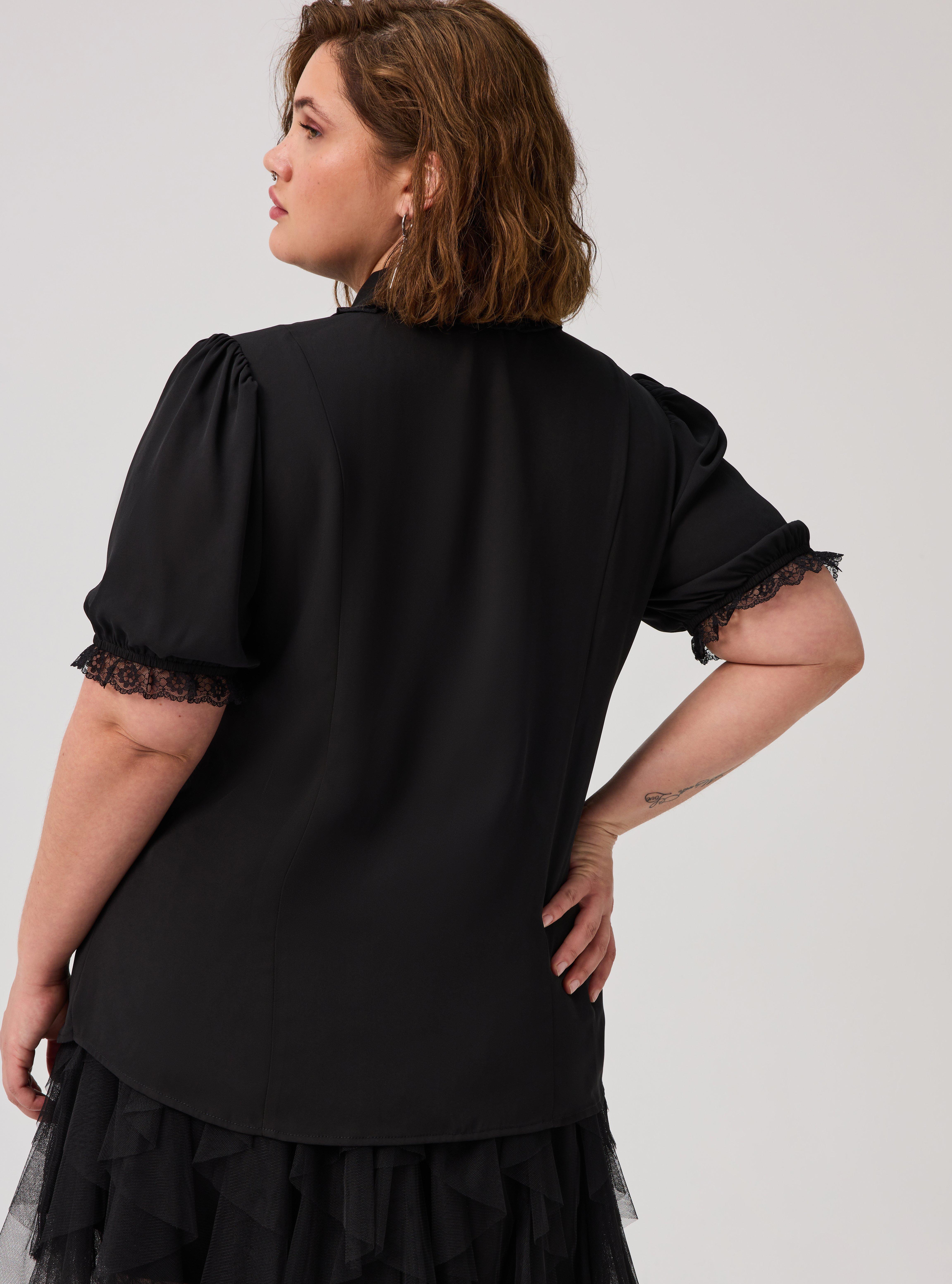 Nightfall Button Front Bow Top, DEEP BLACK, alternate