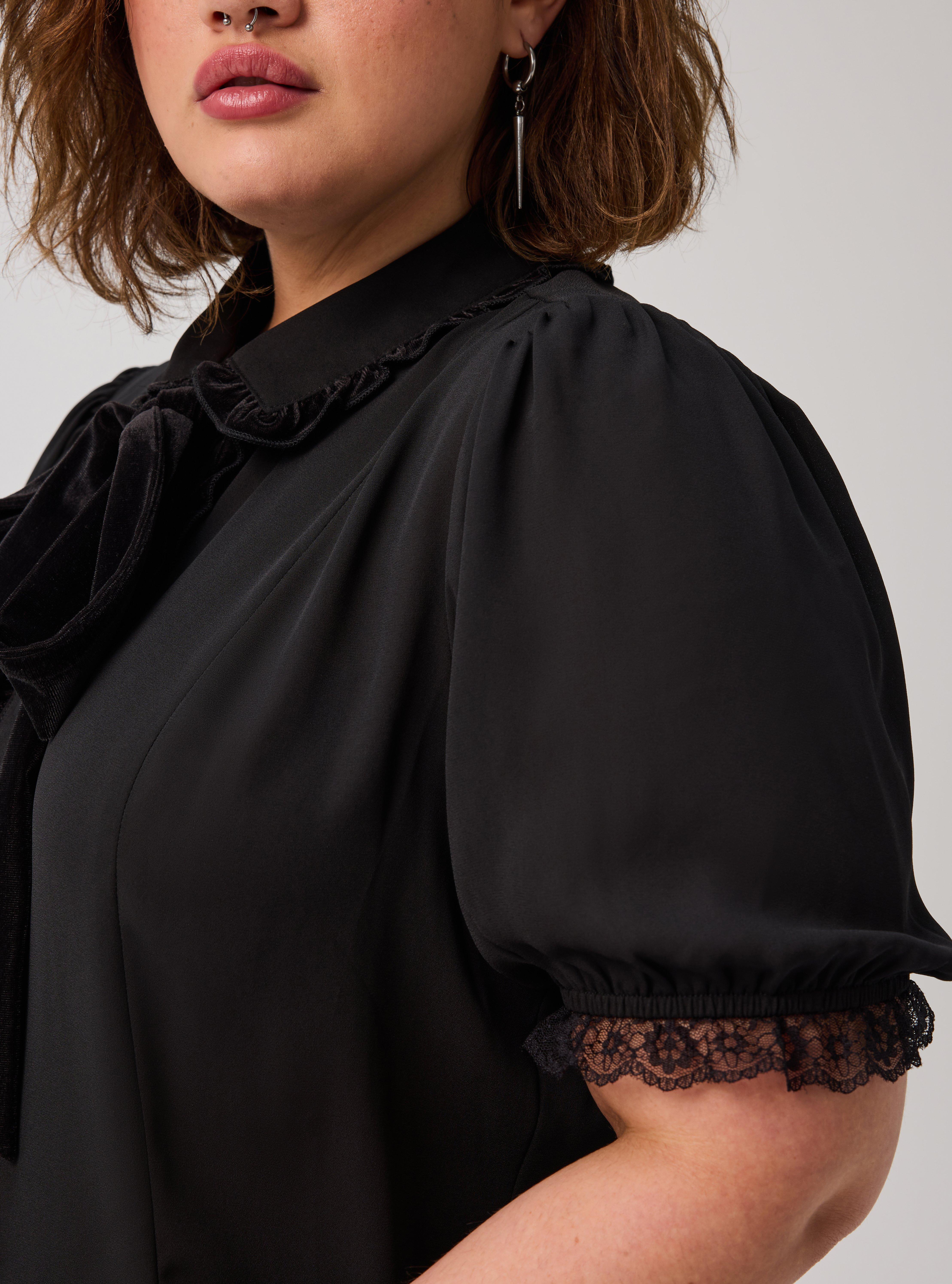 Nightfall Button Front Bow Top, DEEP BLACK, alternate