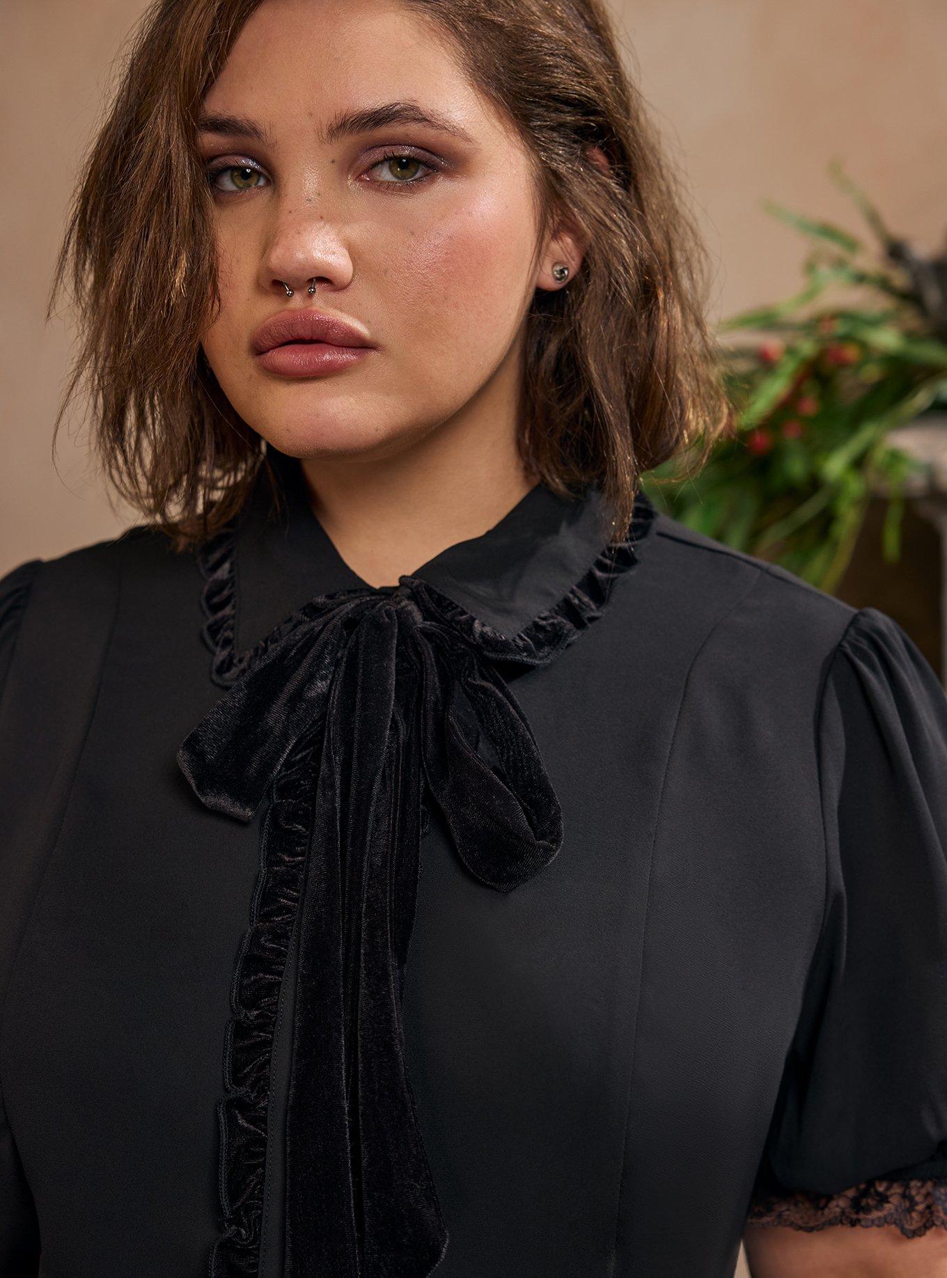 Nightfall Button Front Bow Top, DEEP BLACK, alternate