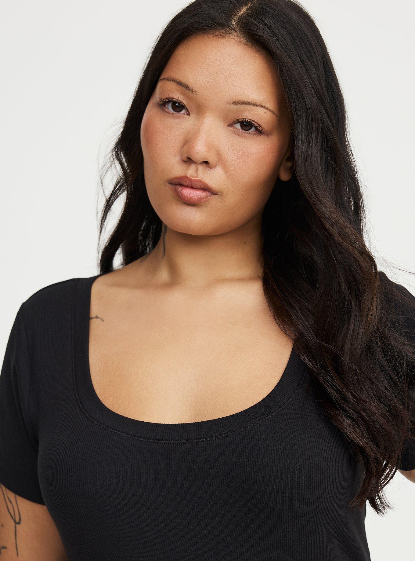 Cotton Modal Rib Scoop Tee, DEEP BLACK, alternate