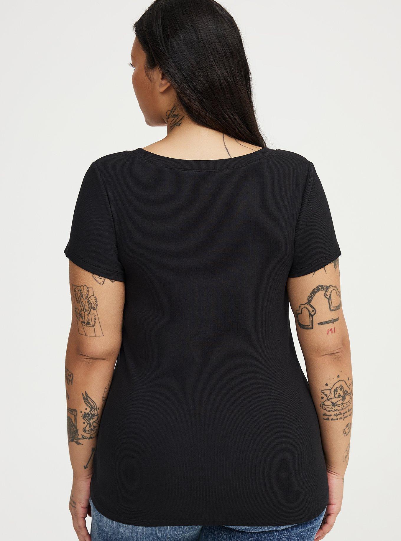 Cotton Modal Rib Scoop Tee, DEEP BLACK, alternate