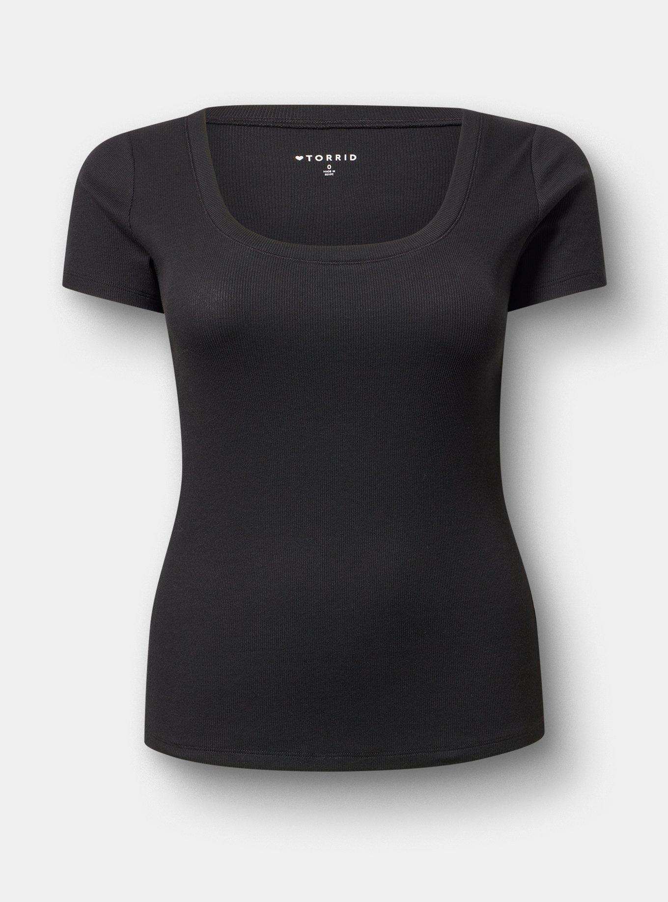 Cotton Modal Rib Scoop Tee, DEEP BLACK, hi-res