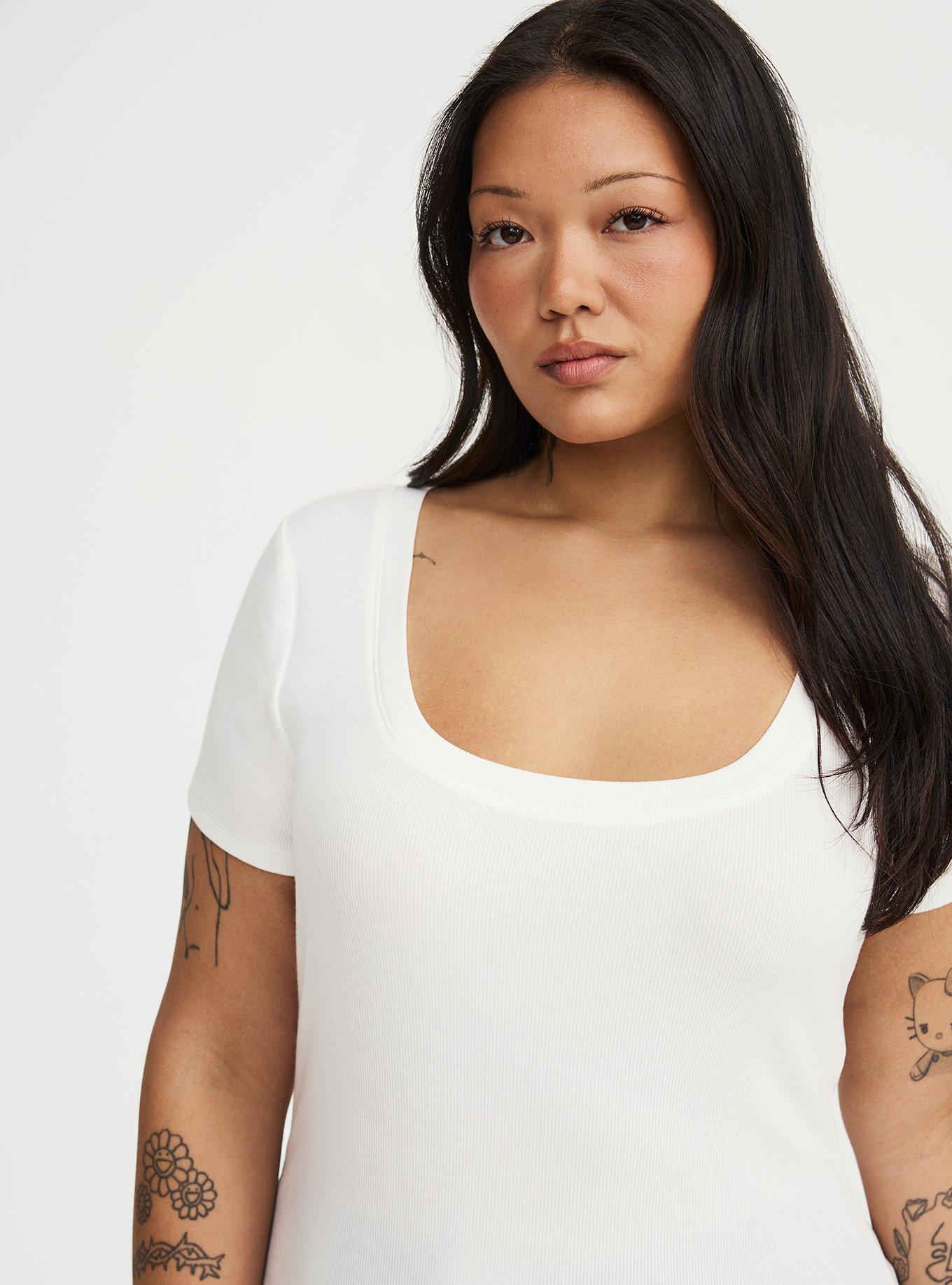 Cotton Modal Rib Scoop Tee, BLANC DE BLANC, alternate