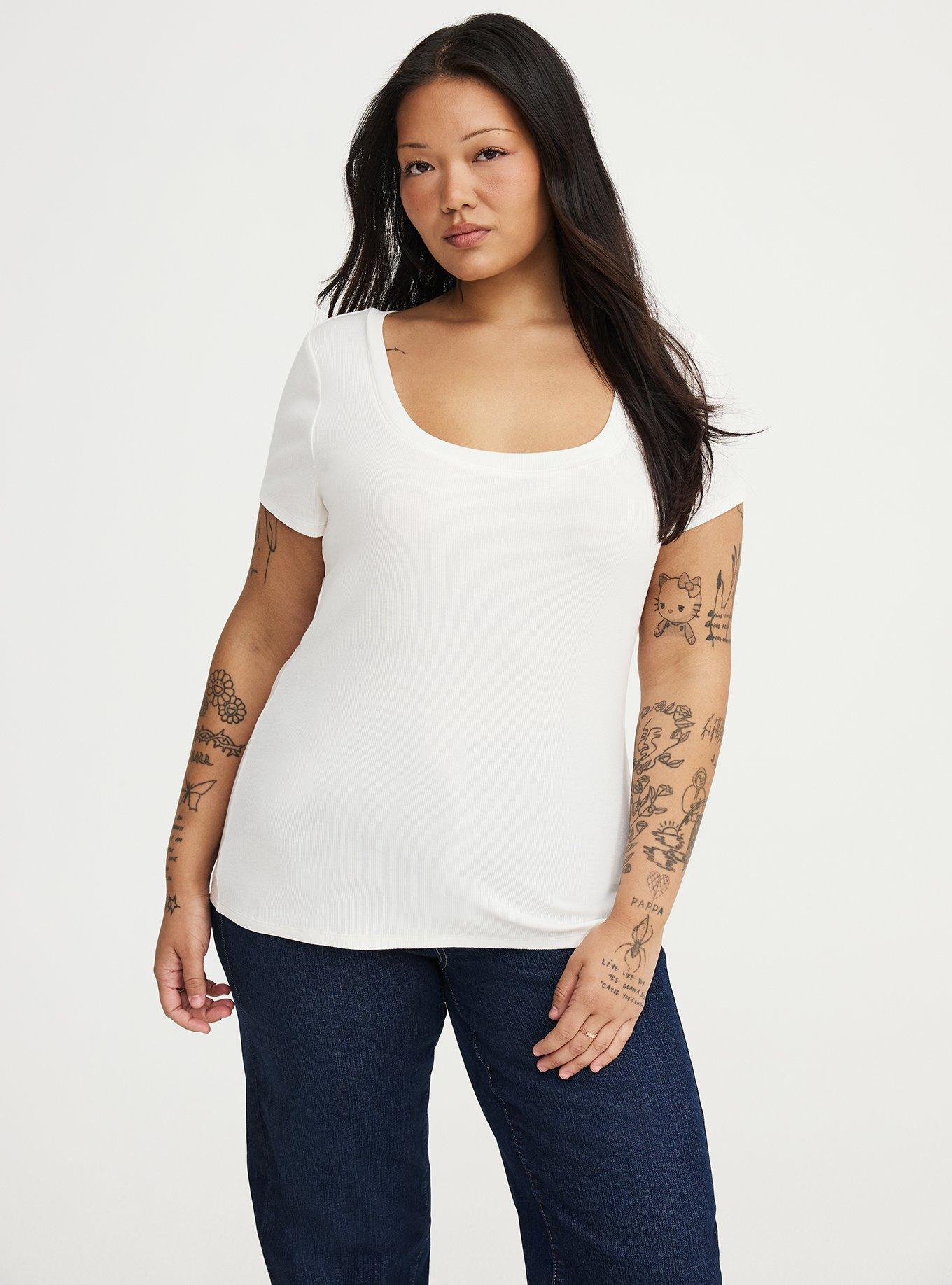 Cotton Modal Rib Scoop Tee, BLANC DE BLANC, alternate