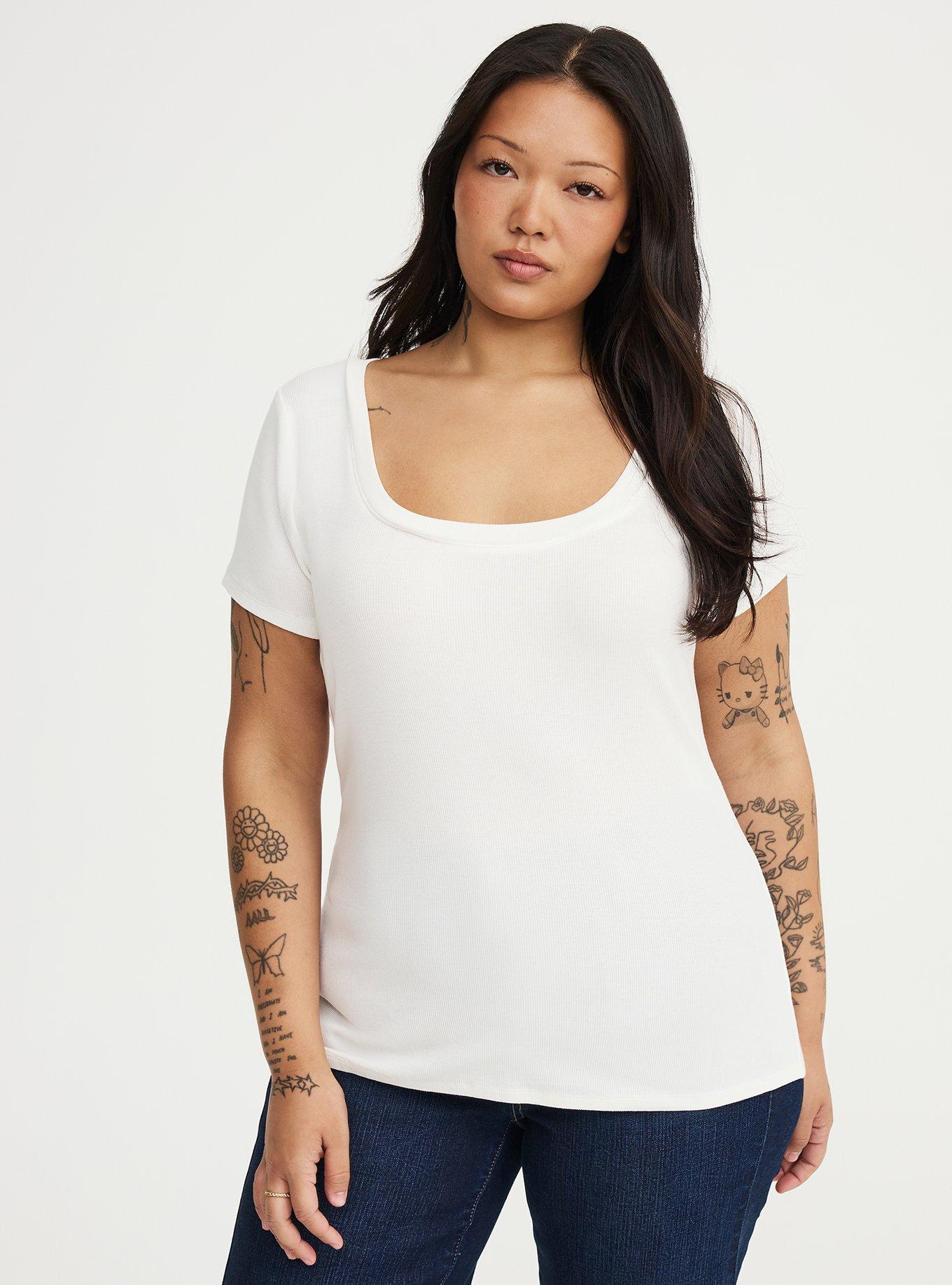 Cotton Modal Rib Scoop Tee, BLANC DE BLANC, hi-res