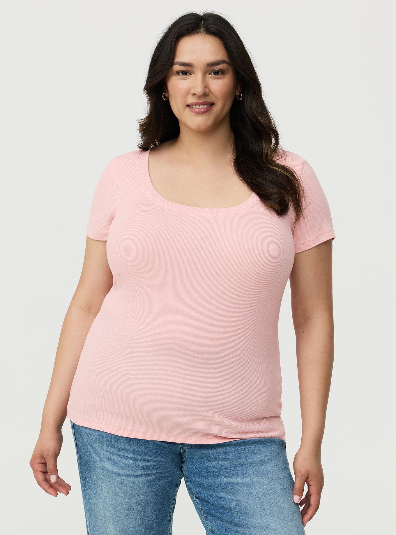 Cotton Modal Rib Scoop Tee, BLOSSOM, hi-res