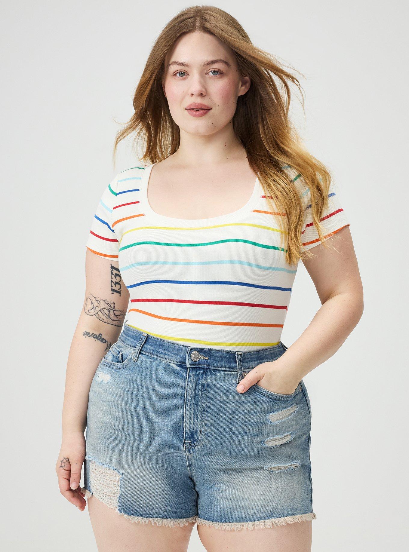 Cotton Modal Rib Scoop Tee, LOVE STRIPE IVORY, alternate