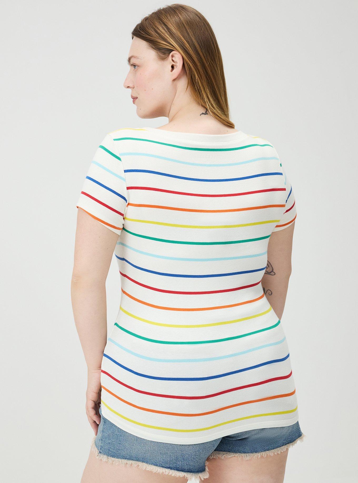 Cotton Modal Rib Scoop Tee, LOVE STRIPE IVORY, alternate