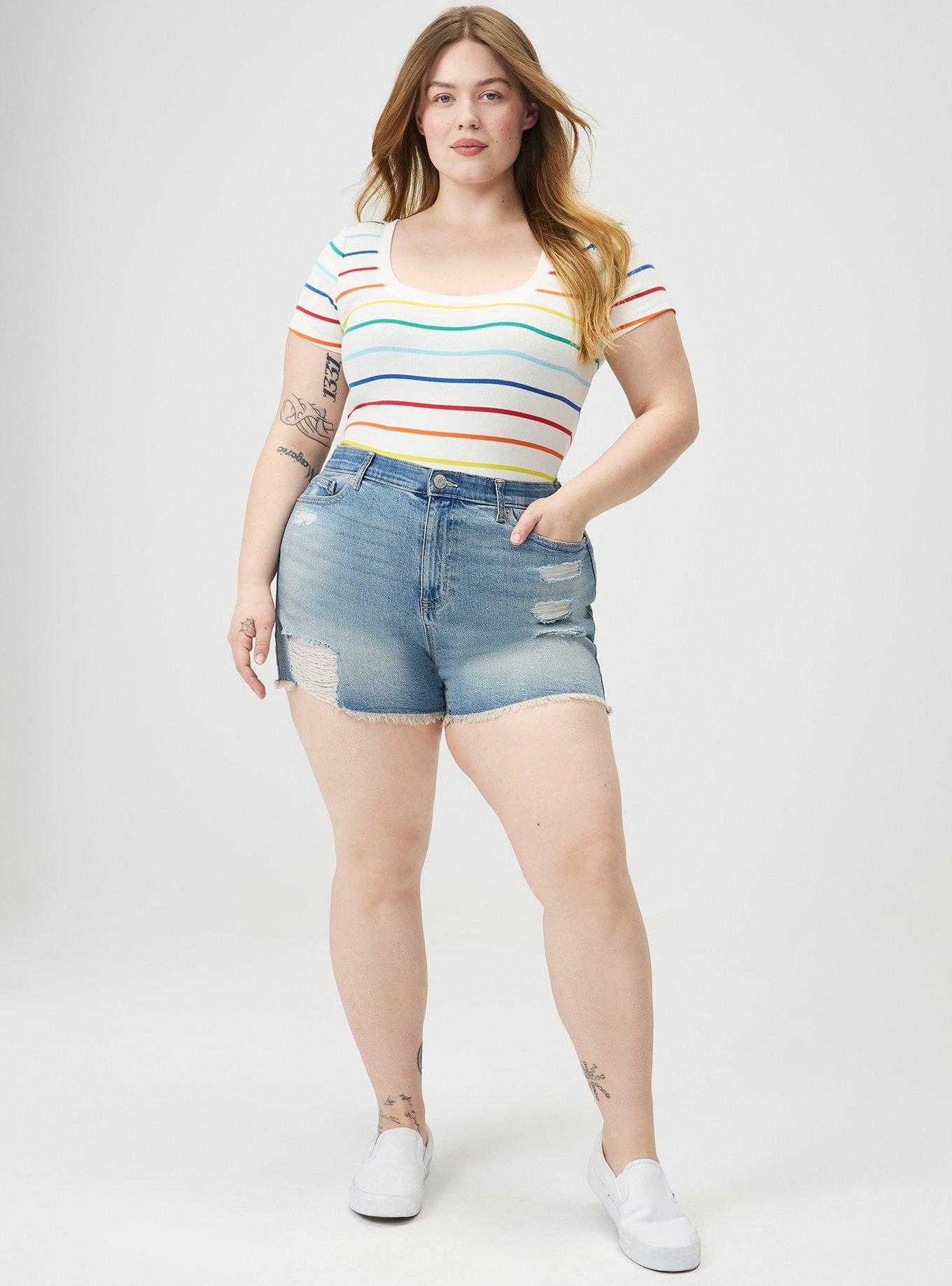 Cotton Modal Rib Scoop Tee, LOVE STRIPE IVORY, alternate