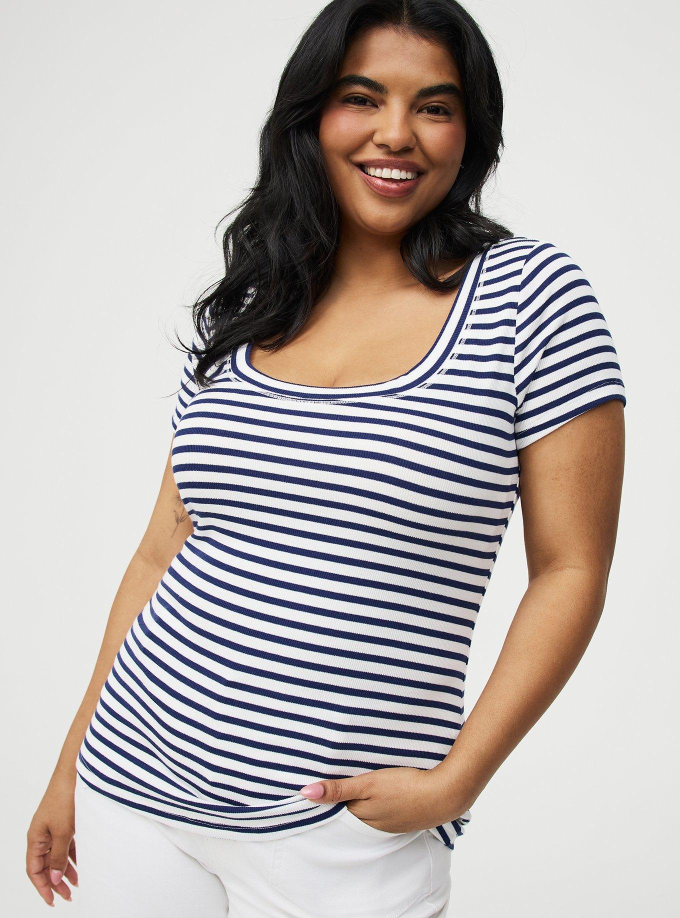 Cotton Modal Rib Scoop Tee, FINE NAVY STRIPE, alternate