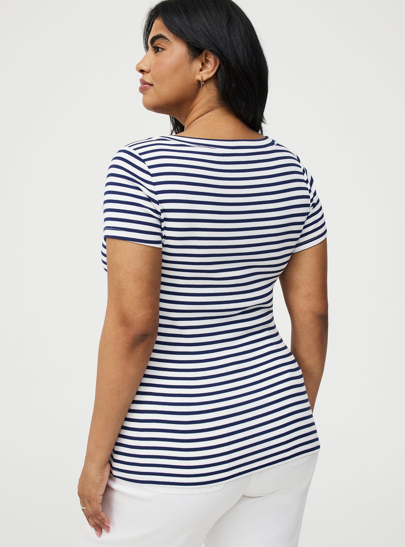 Cotton Modal Rib Scoop Tee, FINE NAVY STRIPE, alternate