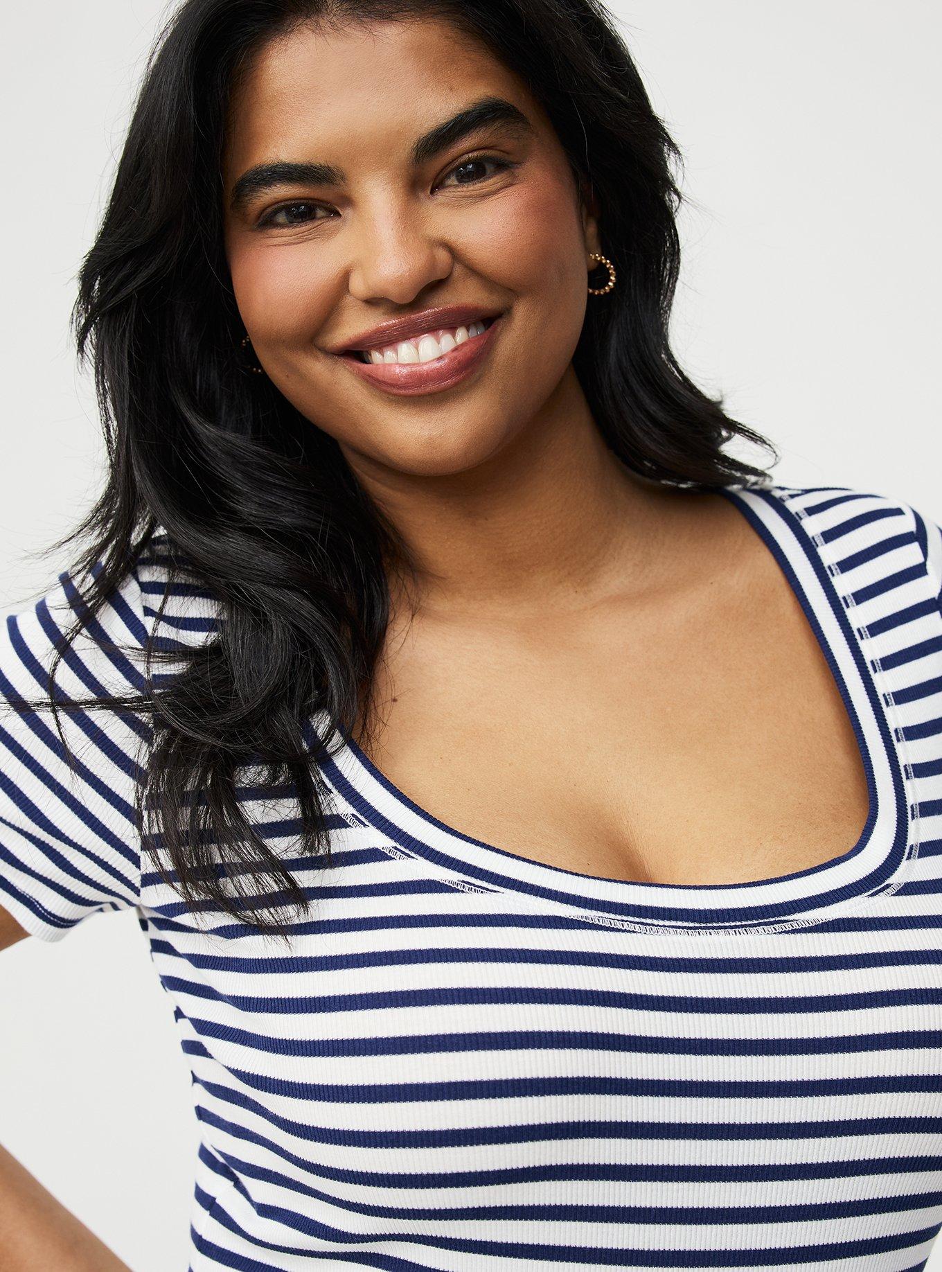 Cotton Modal Rib Scoop Tee, FINE NAVY STRIPE, alternate