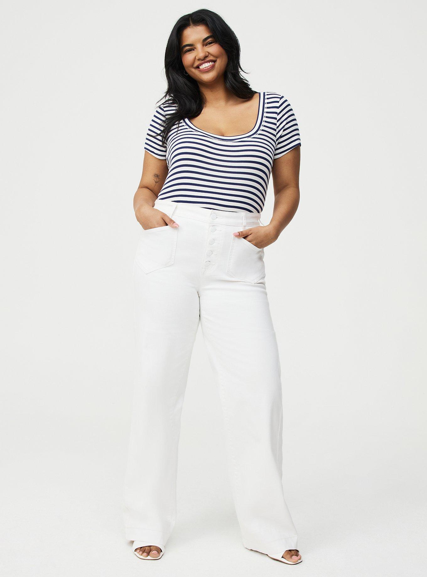 Cotton Modal Rib Scoop Tee, FINE NAVY STRIPE, alternate